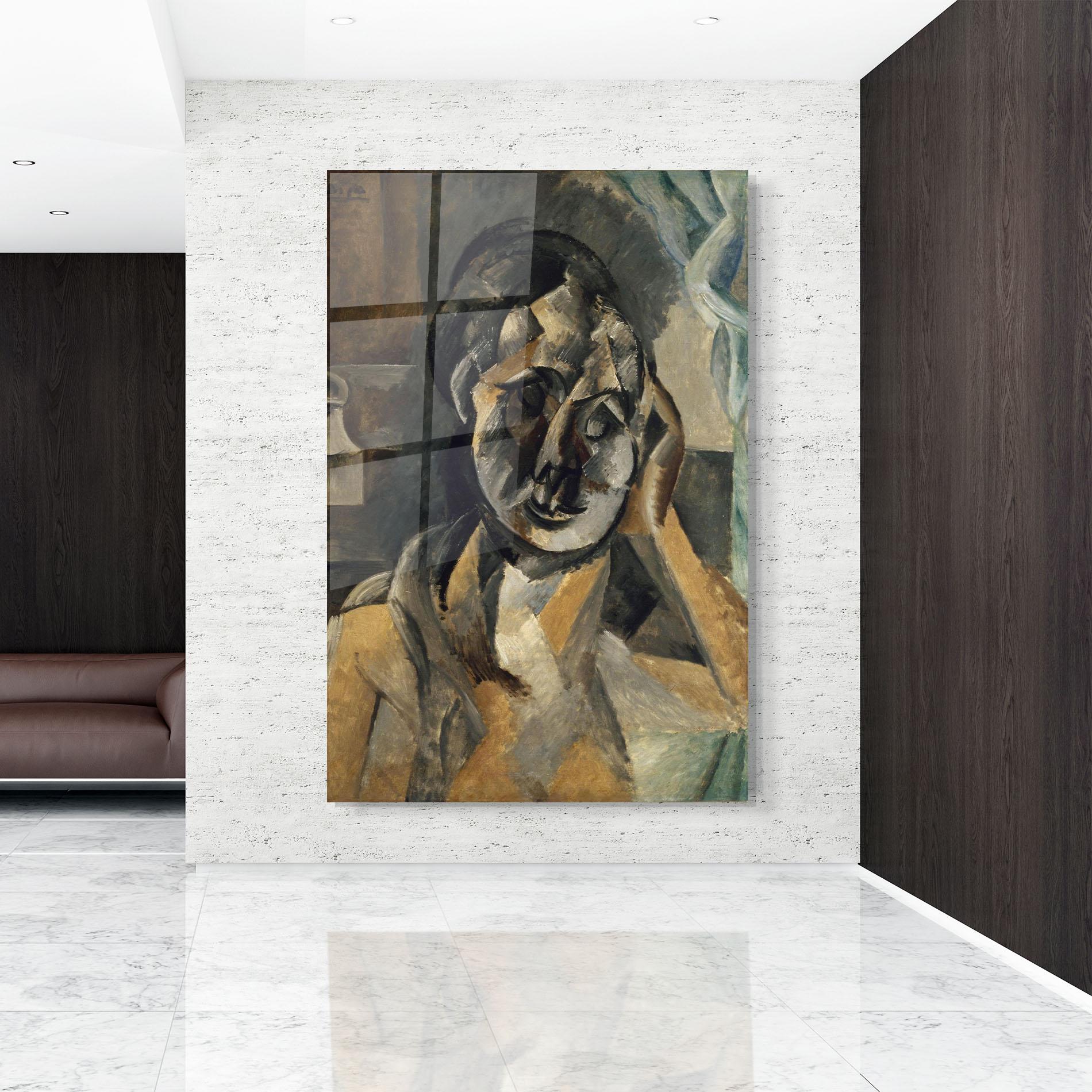 Glasbild Woman With Mustard mockup 9