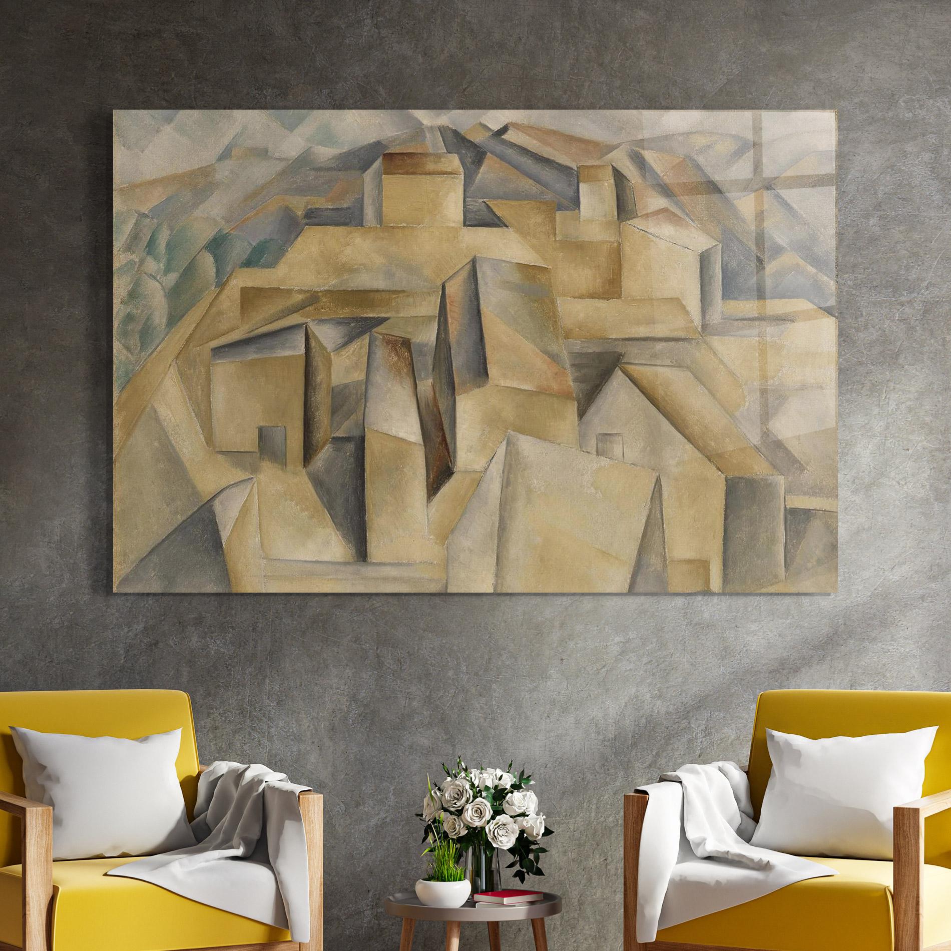 Glasbild Houses On The Hill mockup 4