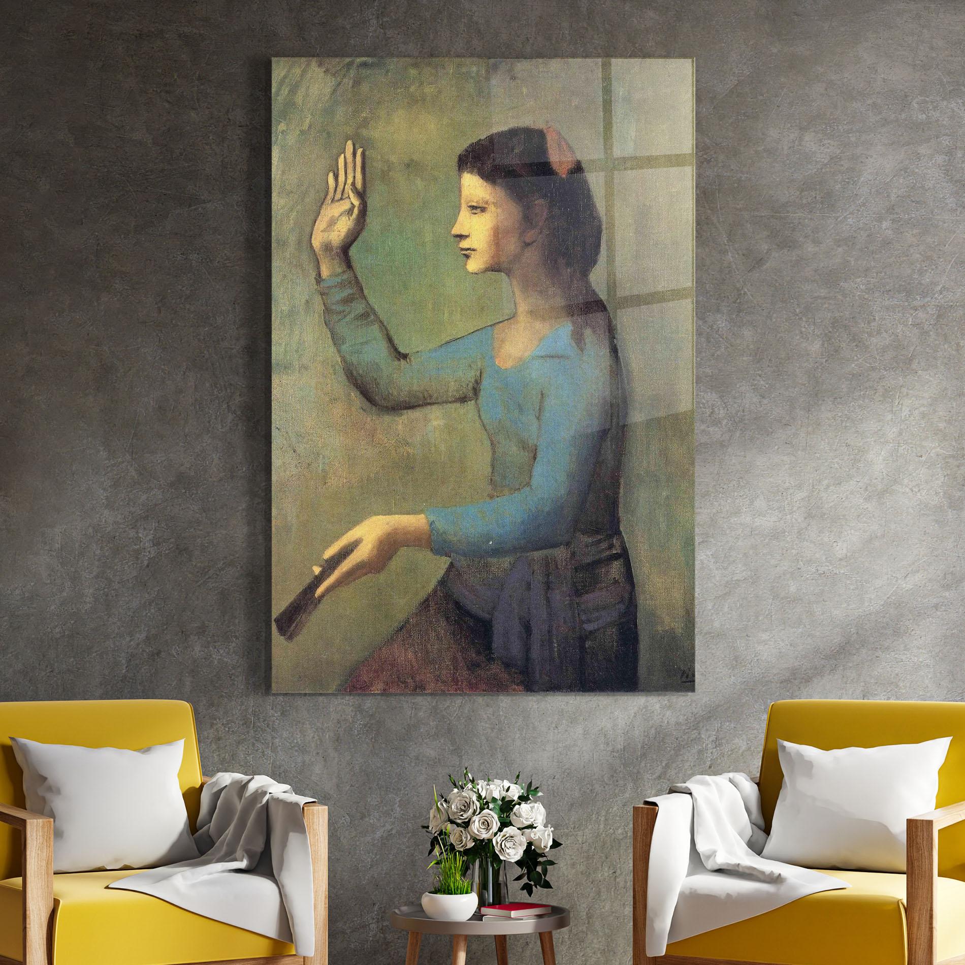 Glasbild Lady With A Fan mockup 4