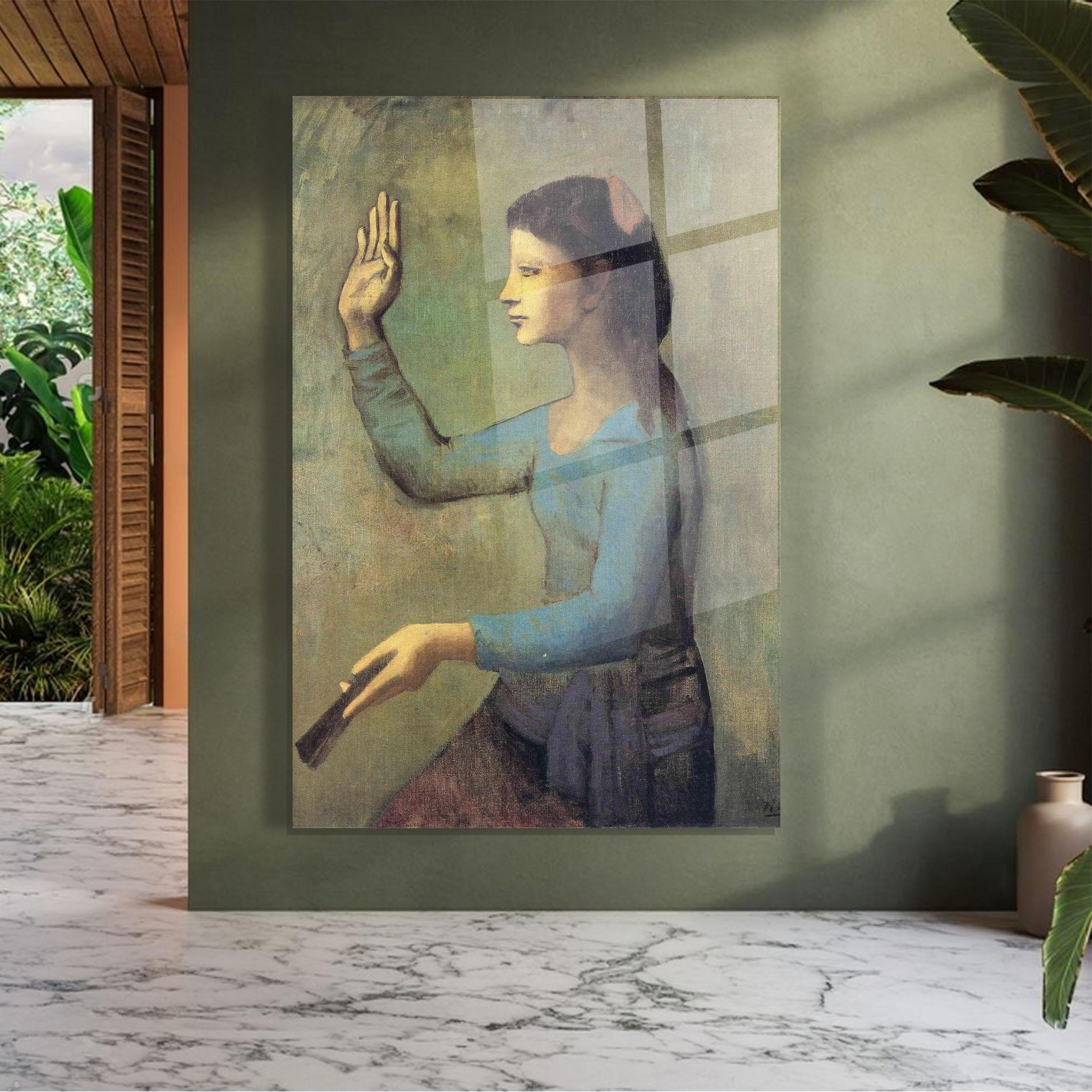 Glasbild Lady With A Fan mockup 7