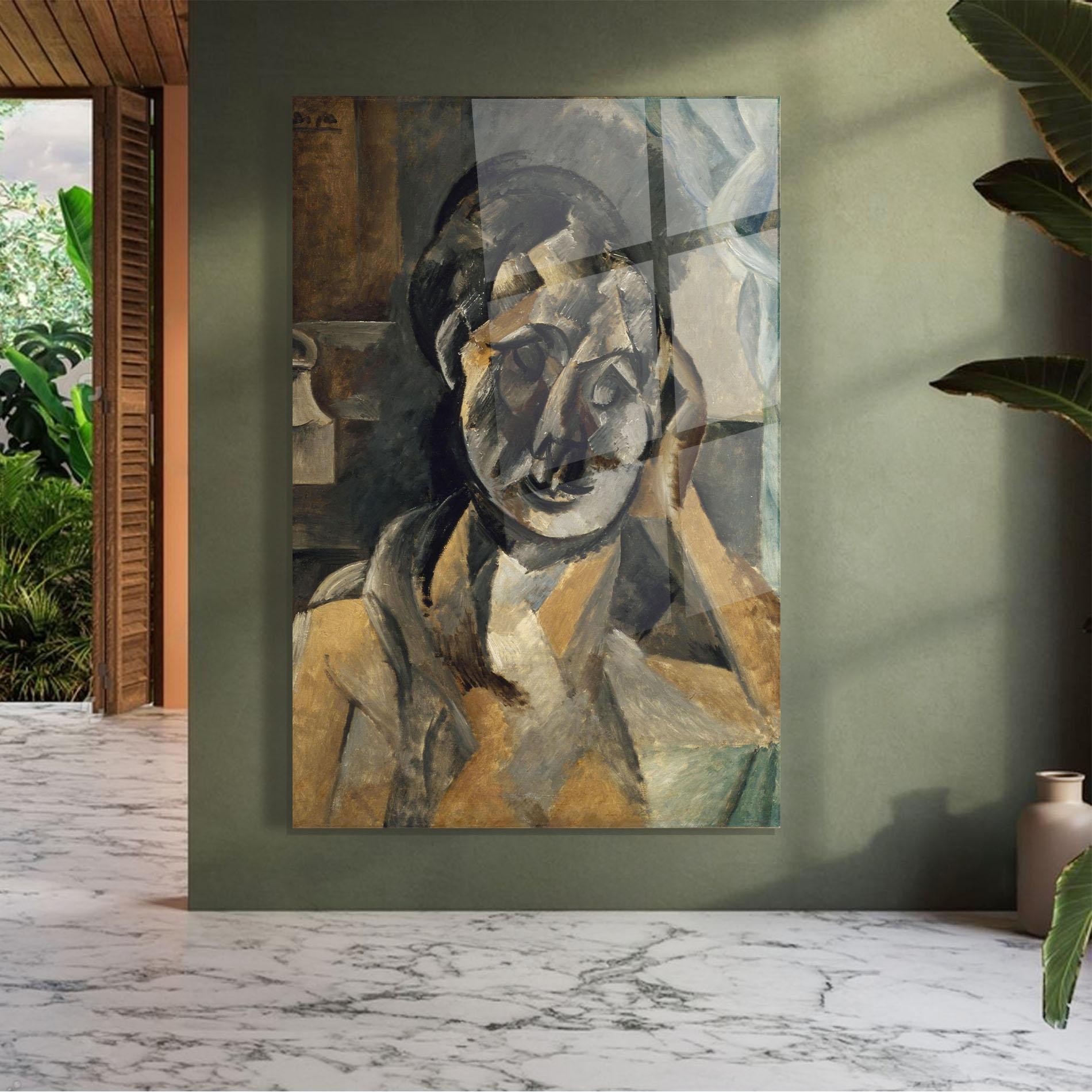 Glasbild Woman With Mustard mockup 7