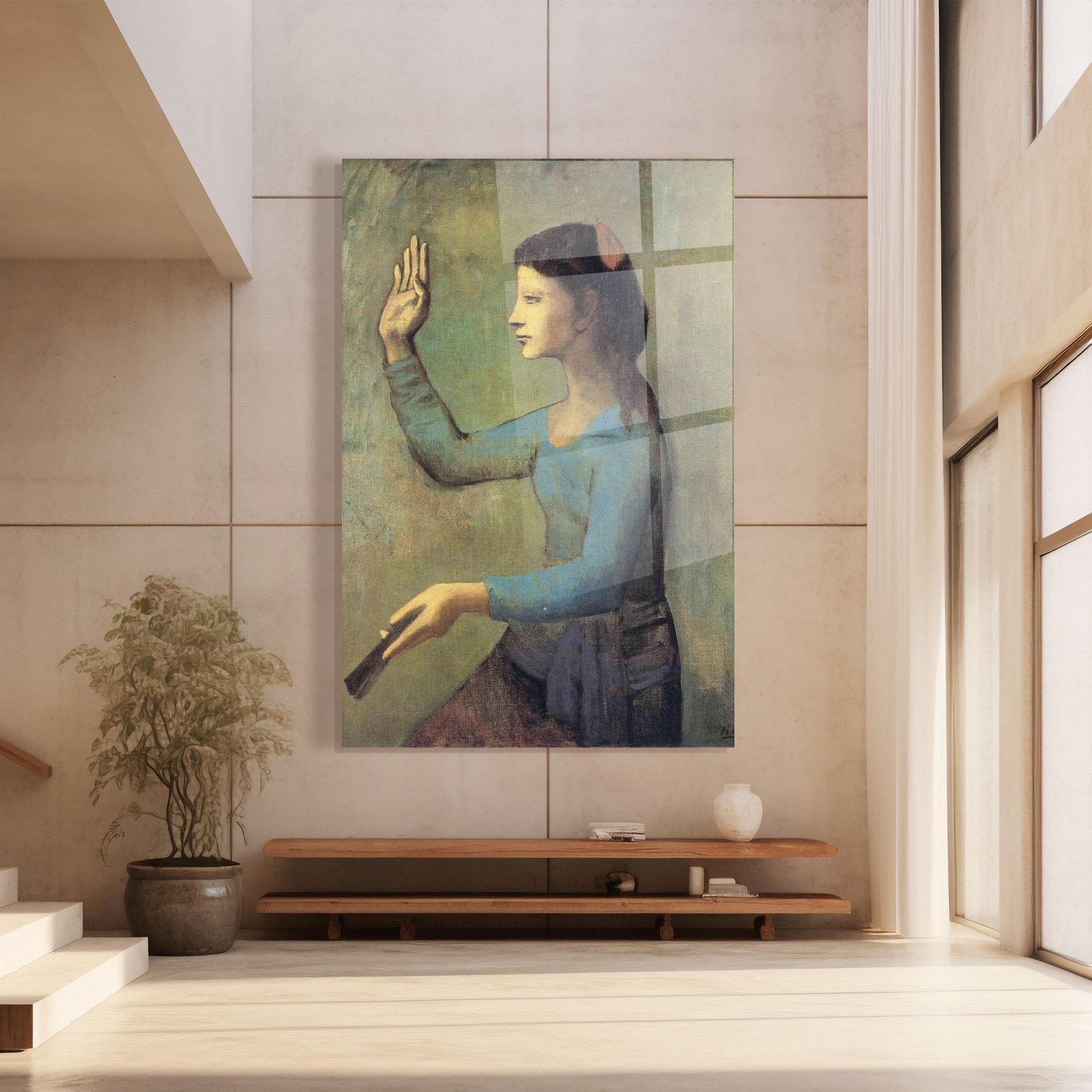 Glasbild Lady With A Fan mockup 8