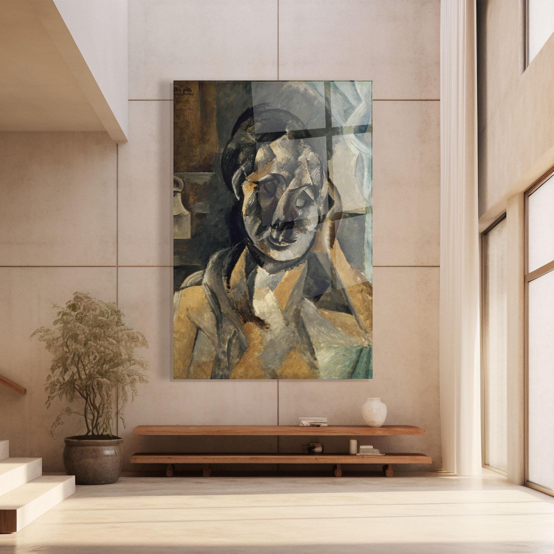 Glasbild Woman With Mustard mockup 8