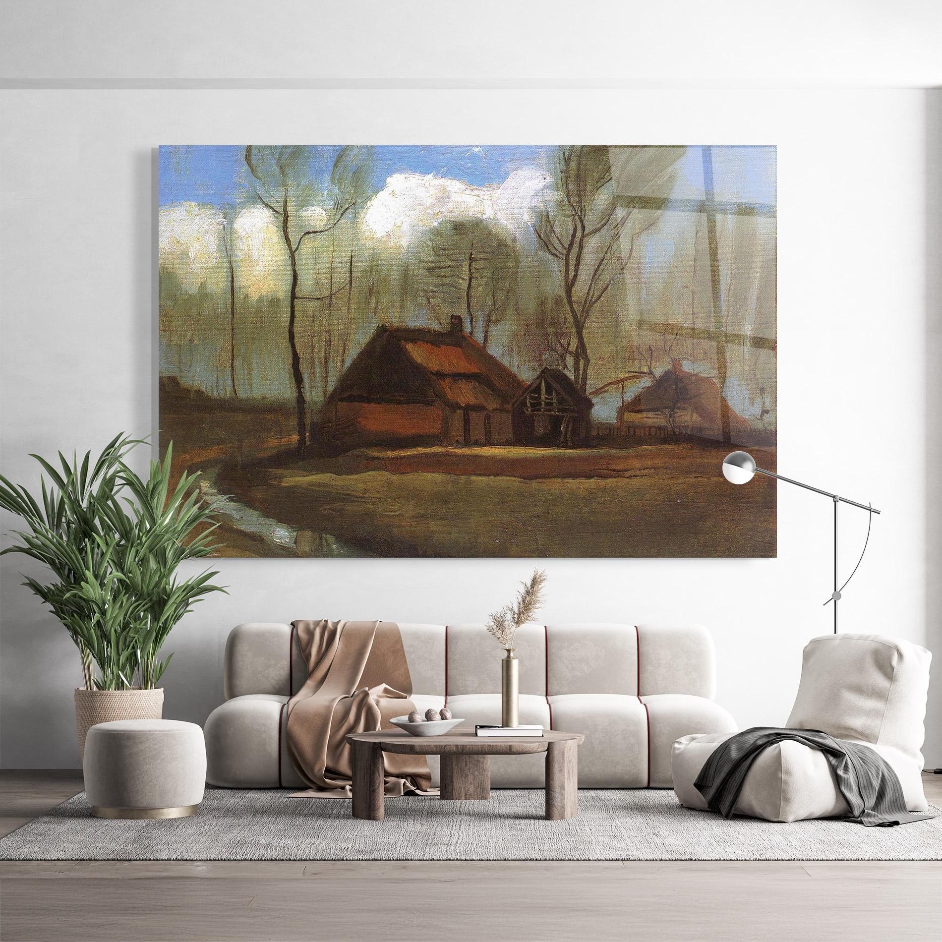 Glasbild Farmhouses Among Trees mockup 9