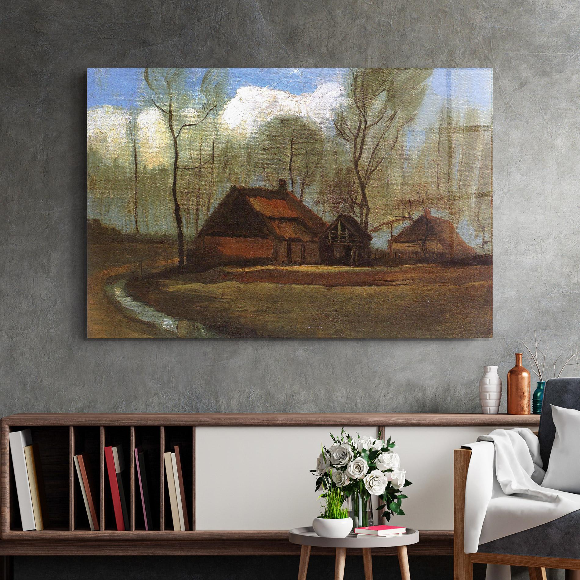 Glasbild Farmhouses Among Trees mockup 2