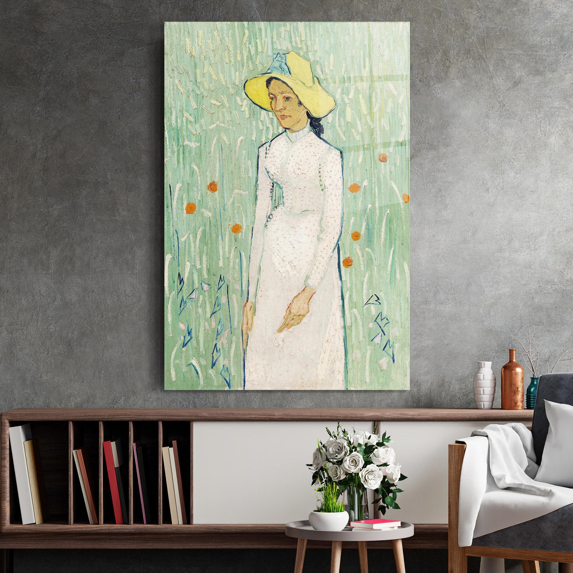 Glasbild Girl In White mockup 2