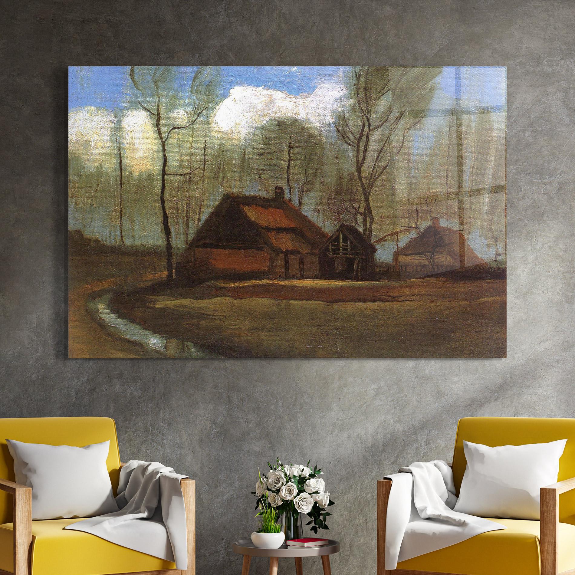 Glasbild Farmhouses Among Trees mockup 4