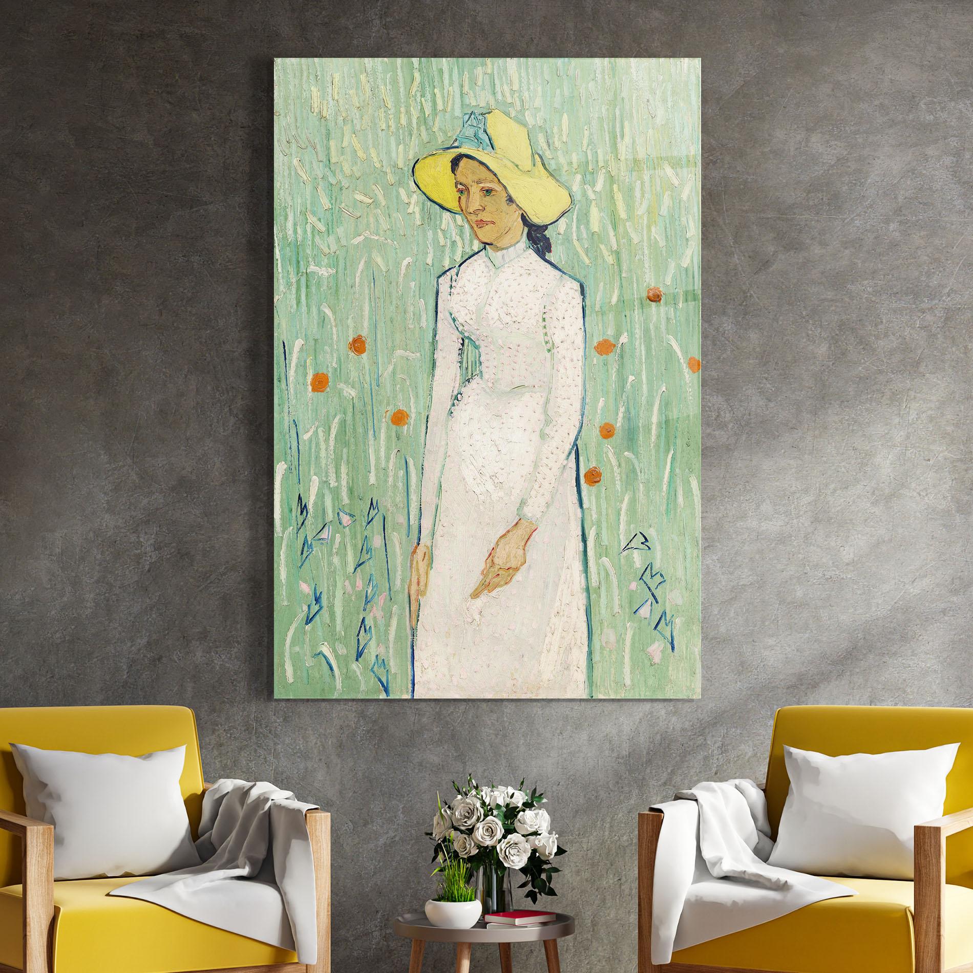 Glasbild Girl In White mockup 4