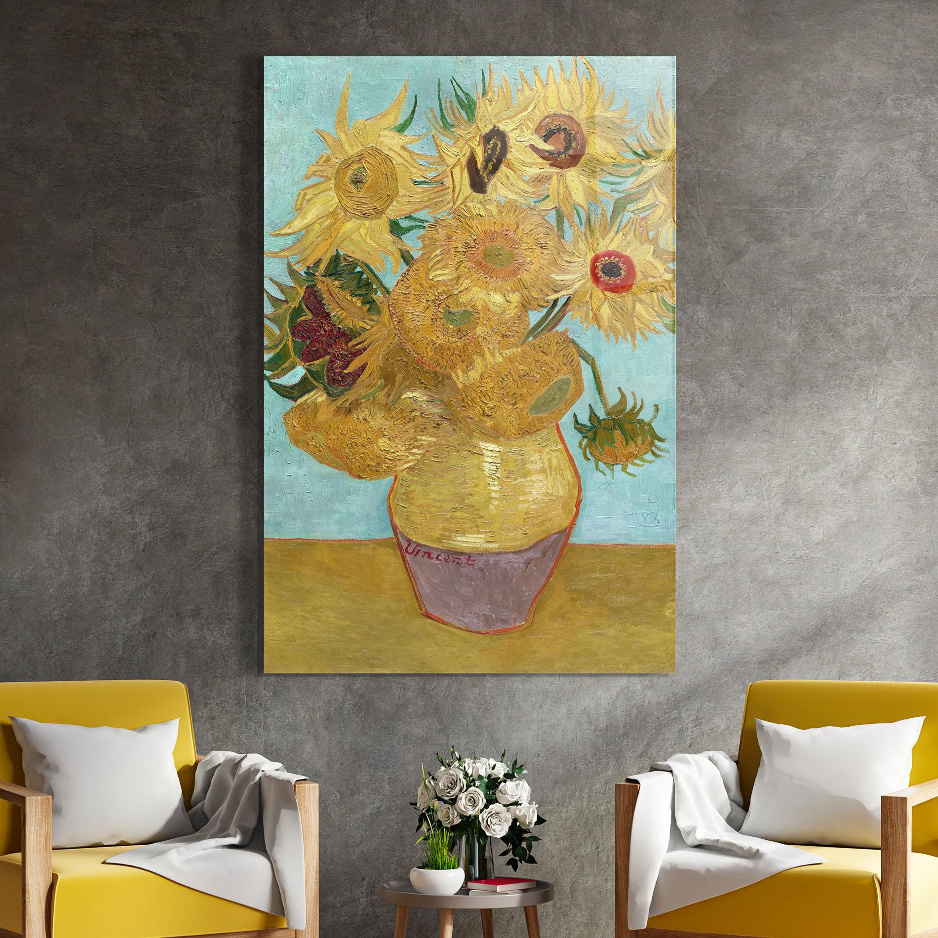 Glasbild Twelve Sunflowers mockup 4