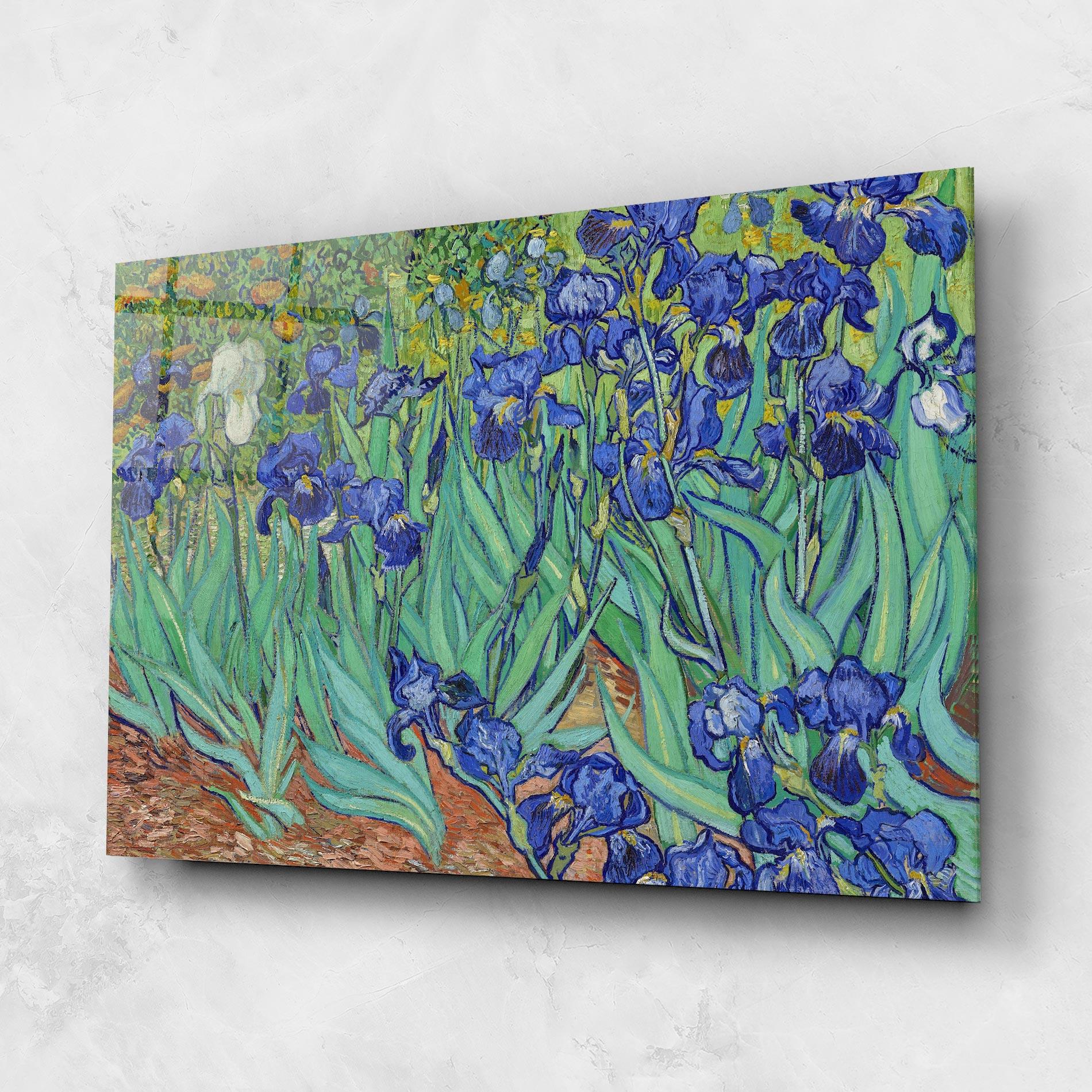Glasbild Irises Van Gogh mockup 1