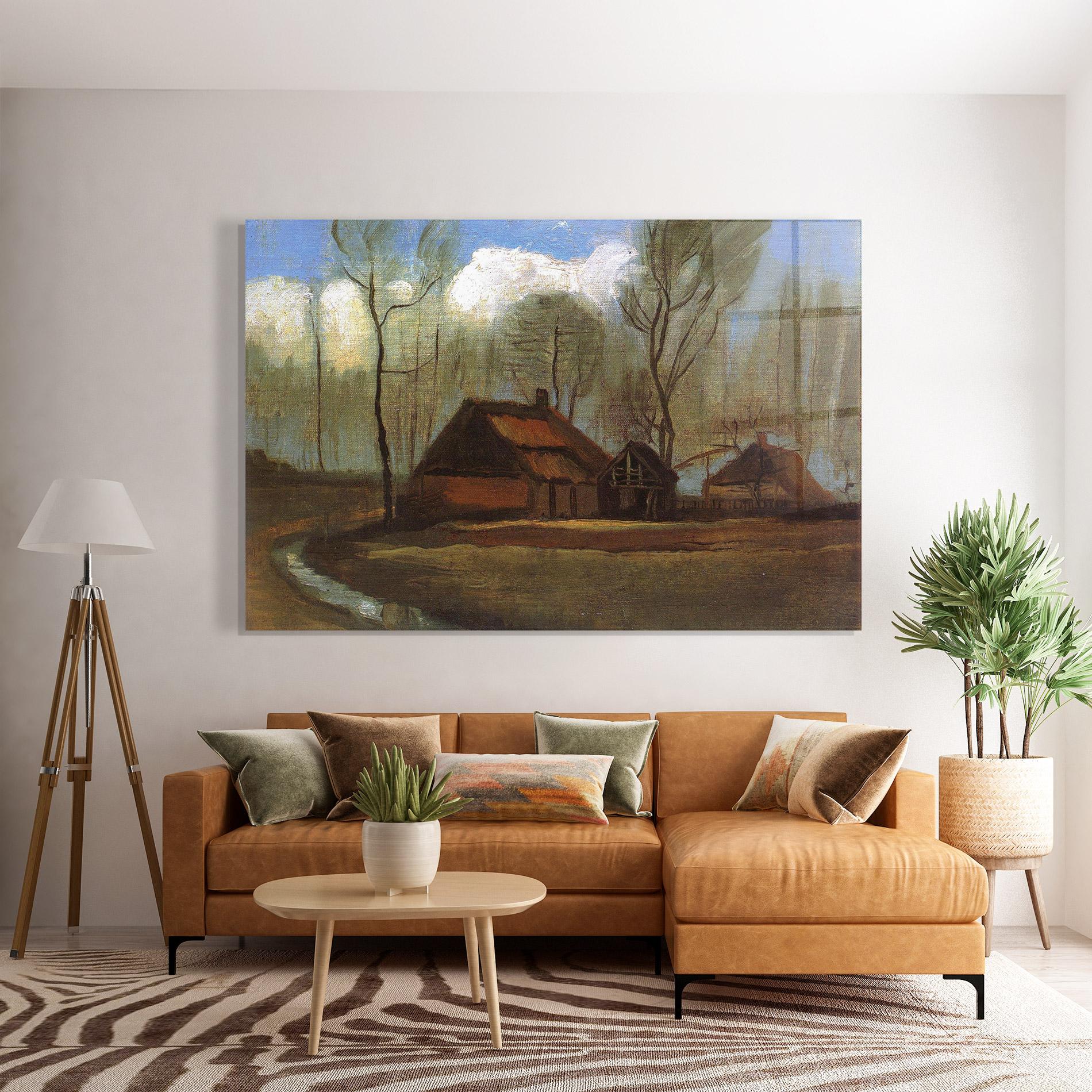 Glasbild Farmhouses Among Trees mockup 7