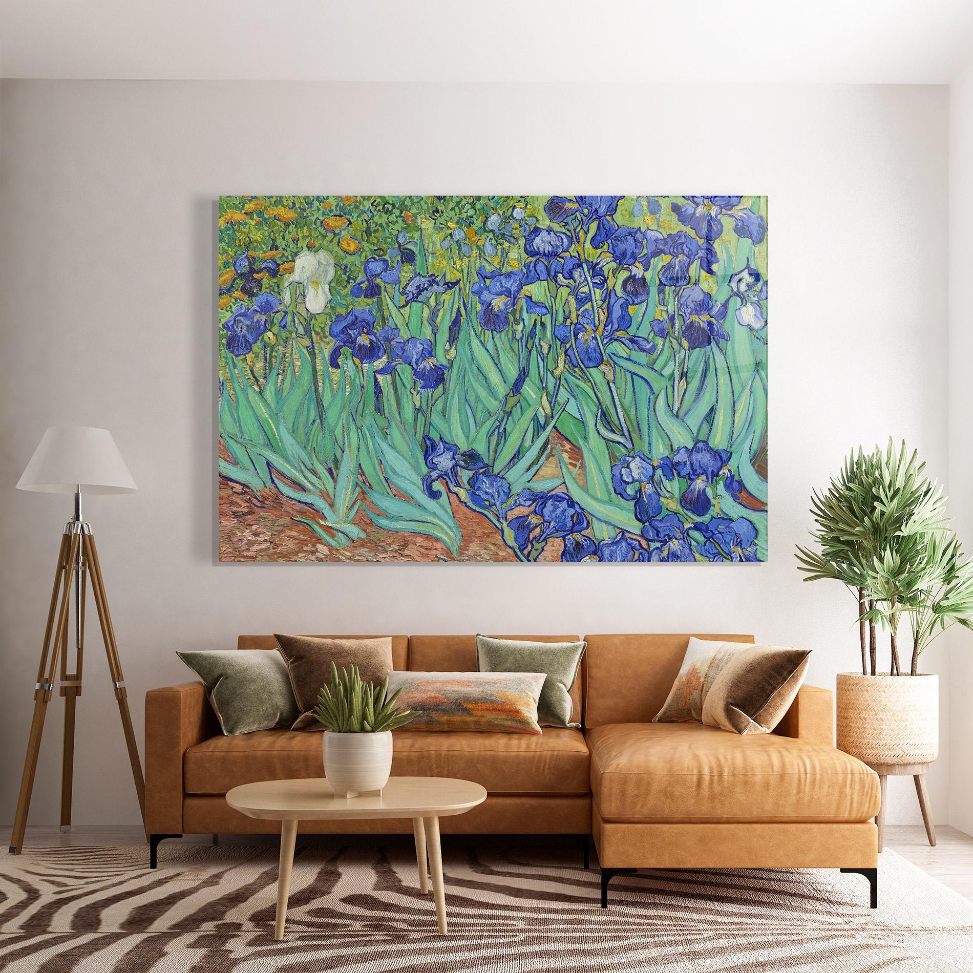 Glasbild Irises Van Gogh mockup 7