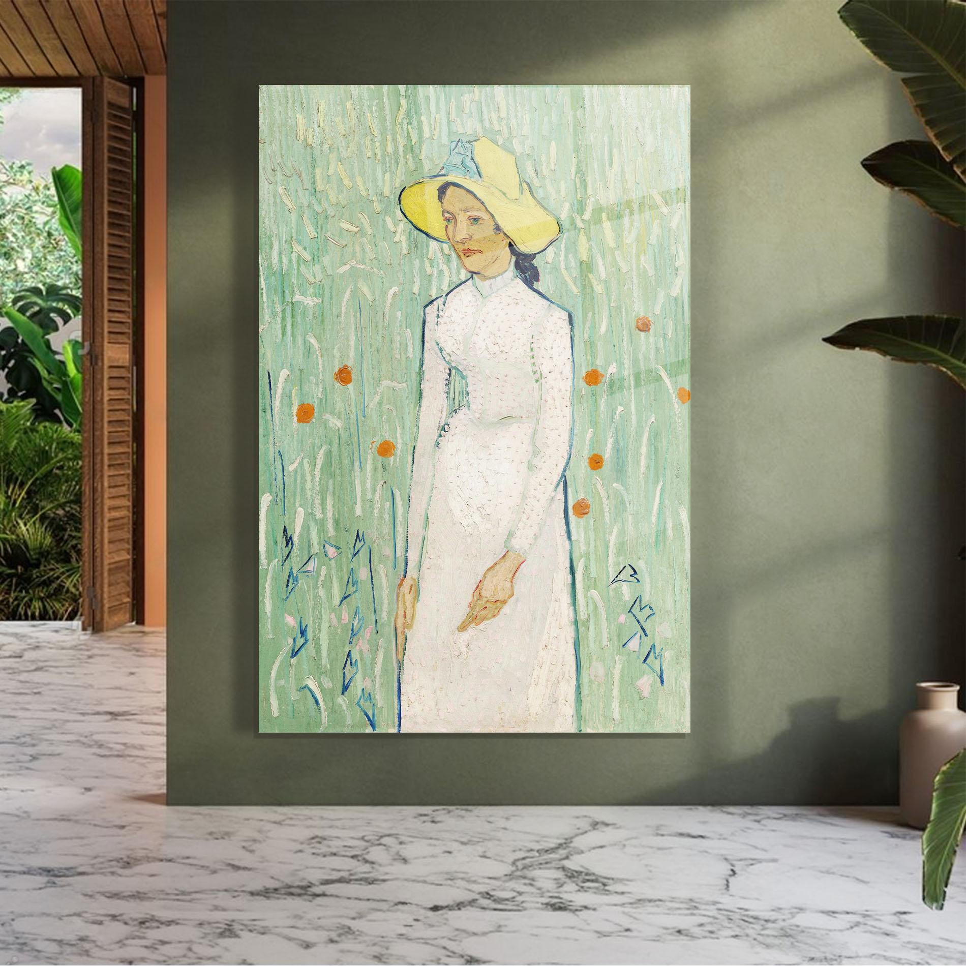 Glasbild Girl In White mockup 7