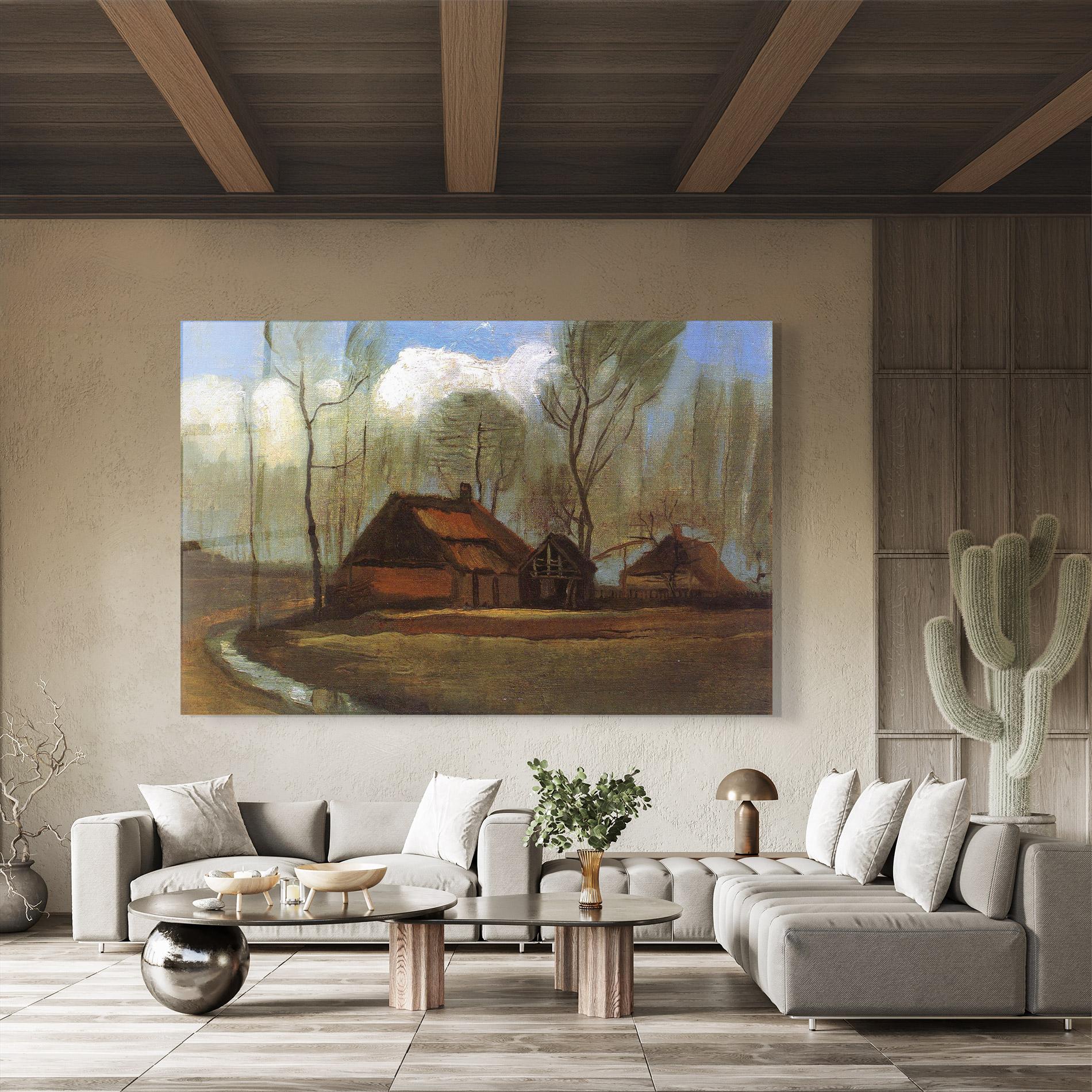 Glasbild Farmhouses Among Trees mockup 8
