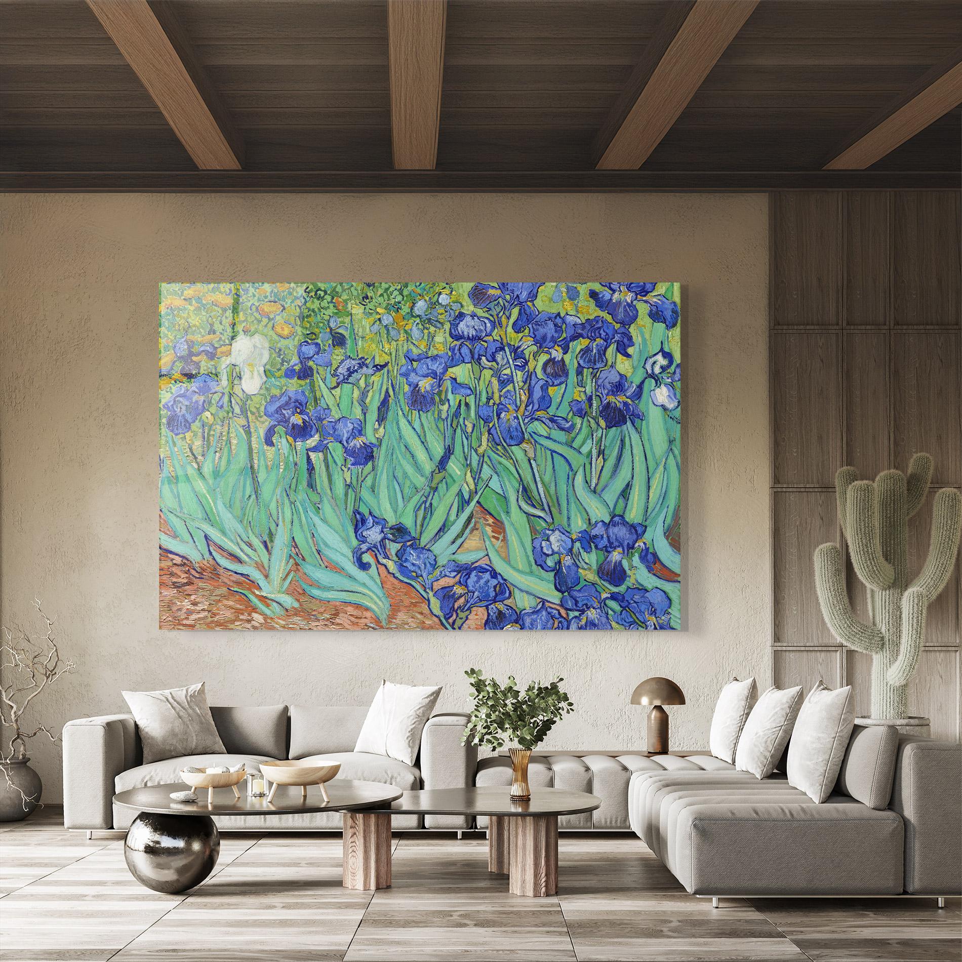 Glasbild Irises Van Gogh mockup 8