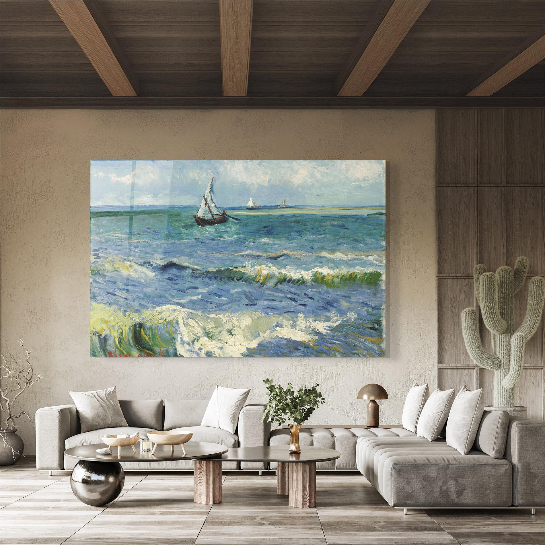 Glasbild Zeegezicht Saintes Maries mockup 8