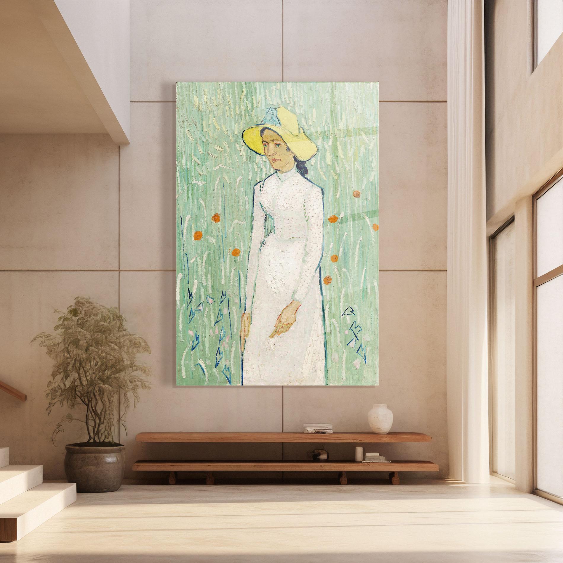 Glasbild Girl In White mockup 8