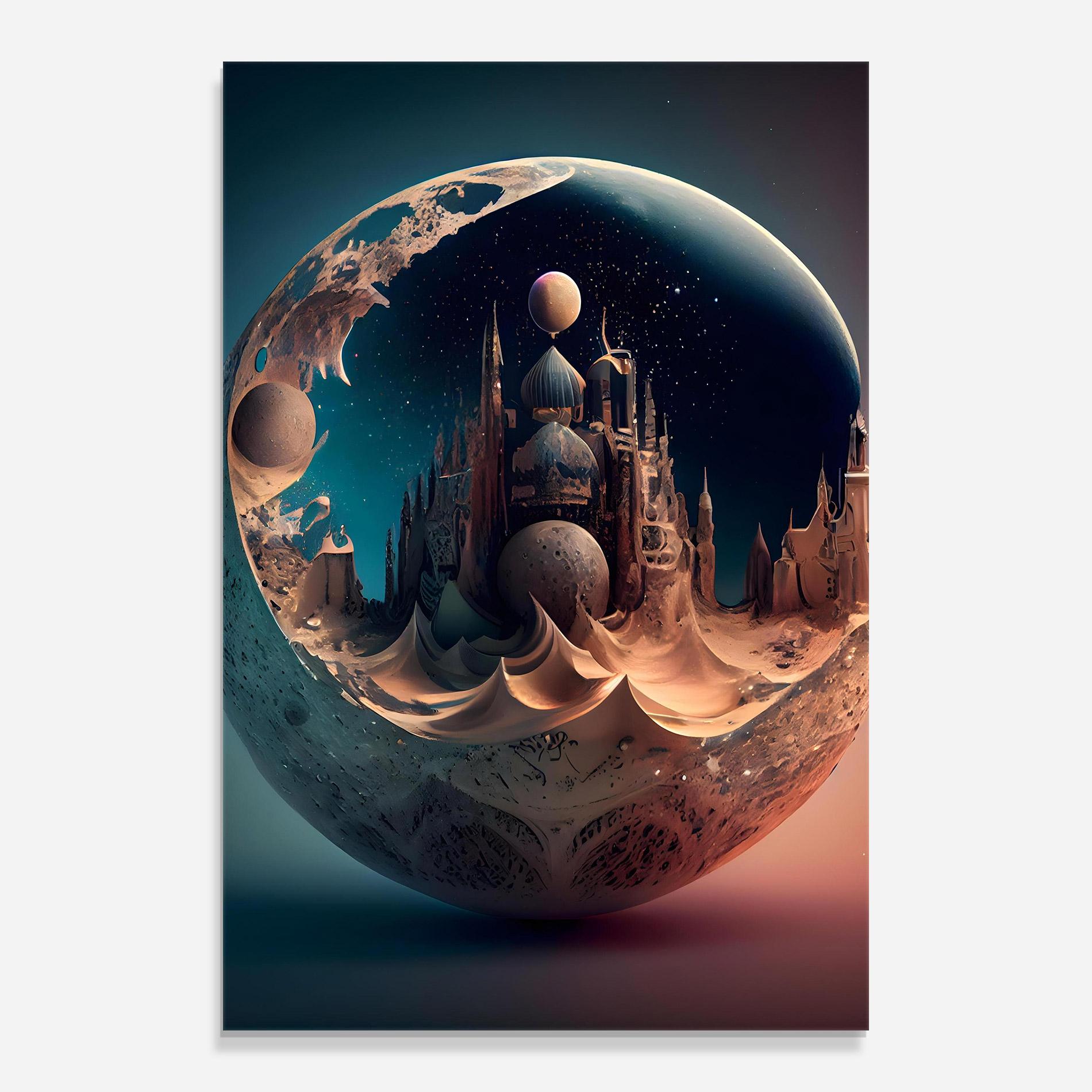 Glasbild Fantasy Planet Castle mockup 0
