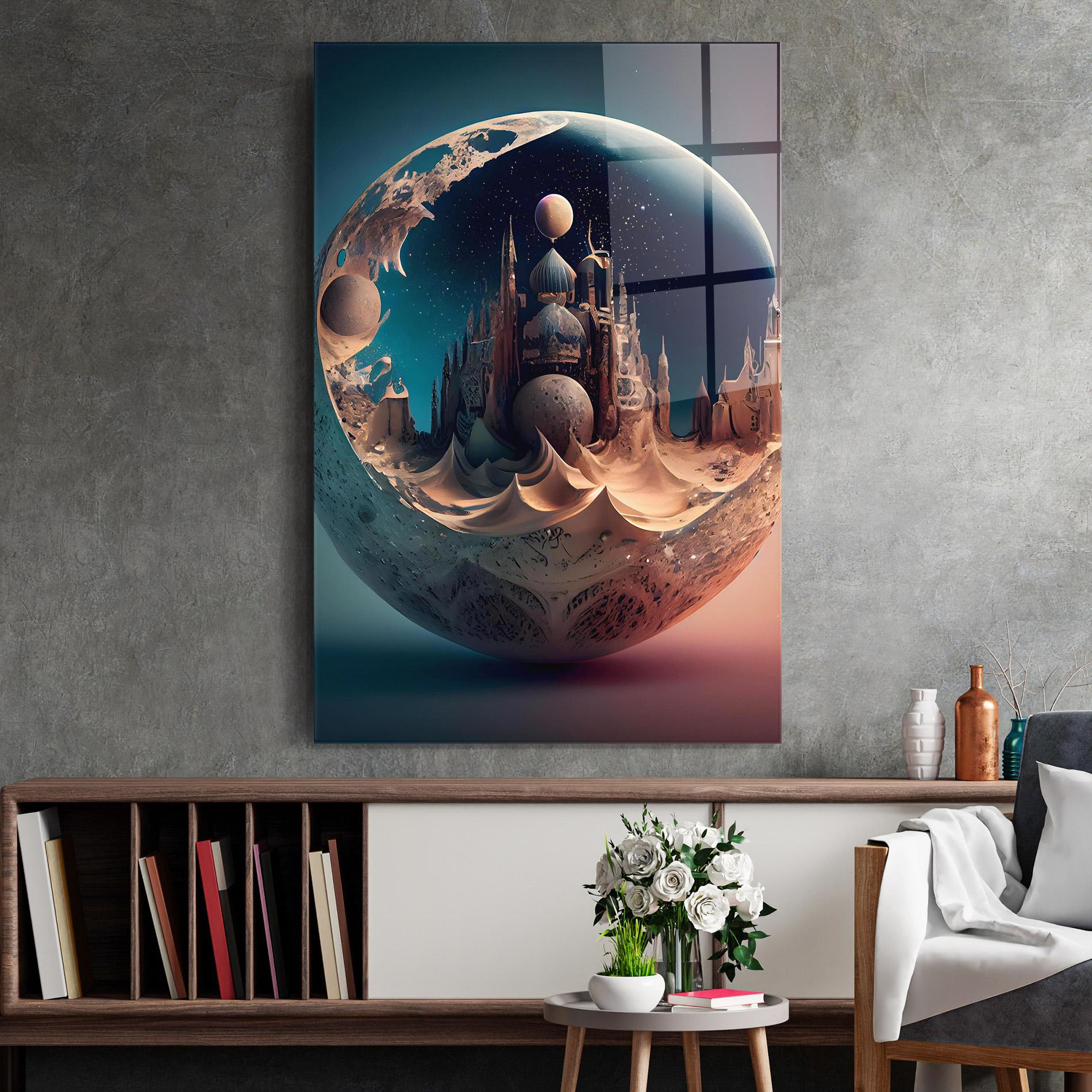 Glasbild Fantasy Planet Castle mockup 2