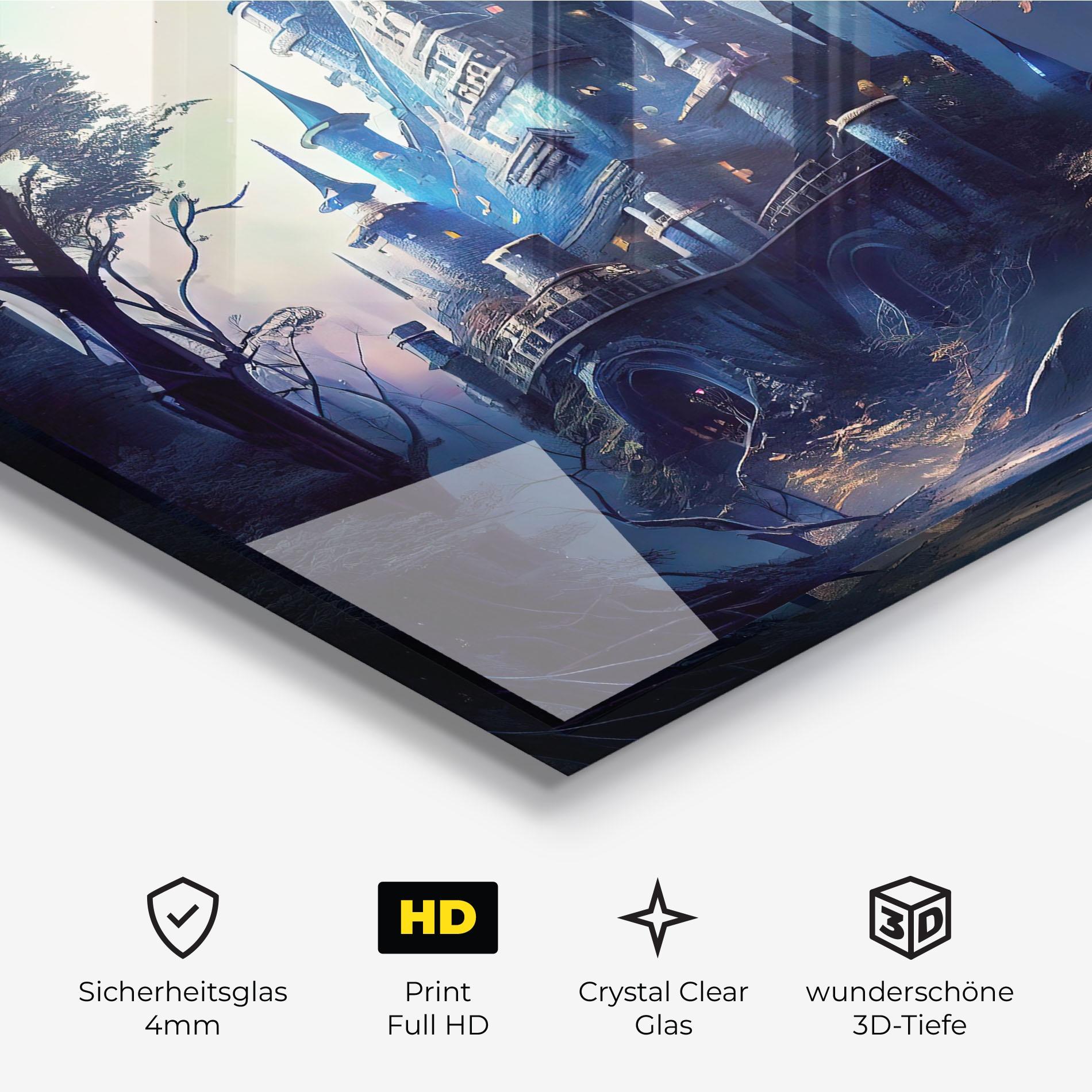 Glasbild Blue Art Castle mockup 3