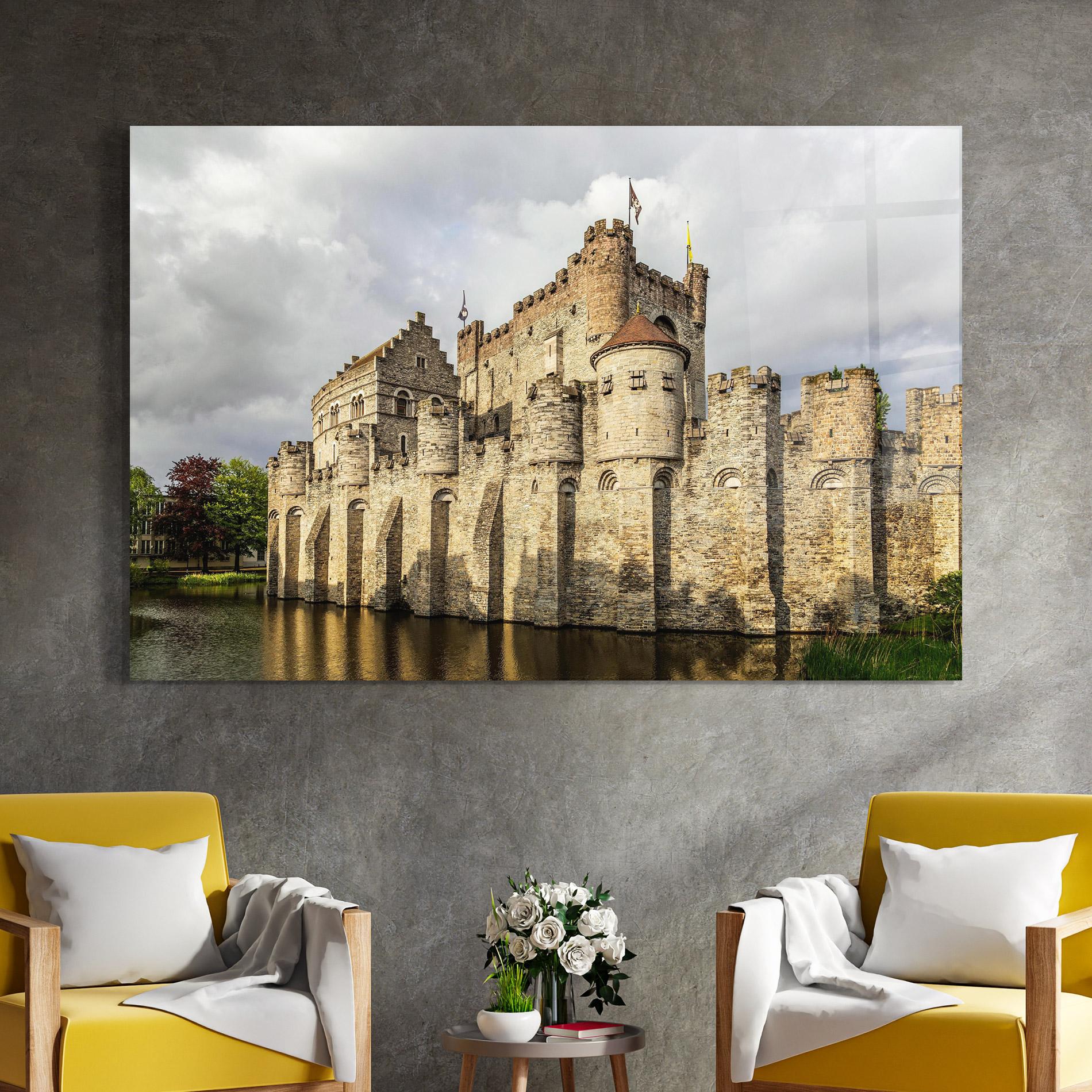 Glasbild Medieval Castle Belgium mockup 4