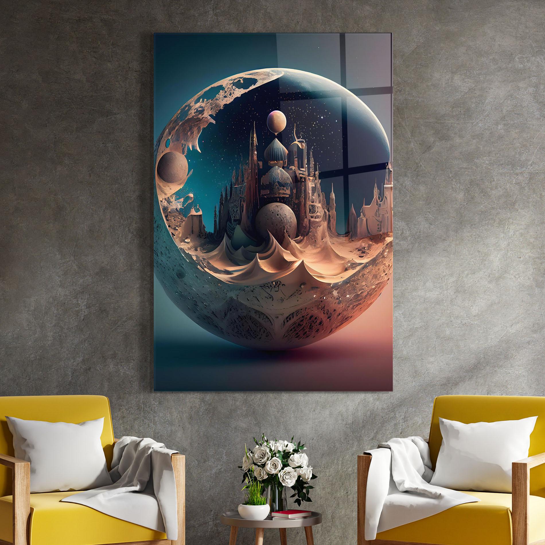 Glasbild Fantasy Planet Castle mockup 4