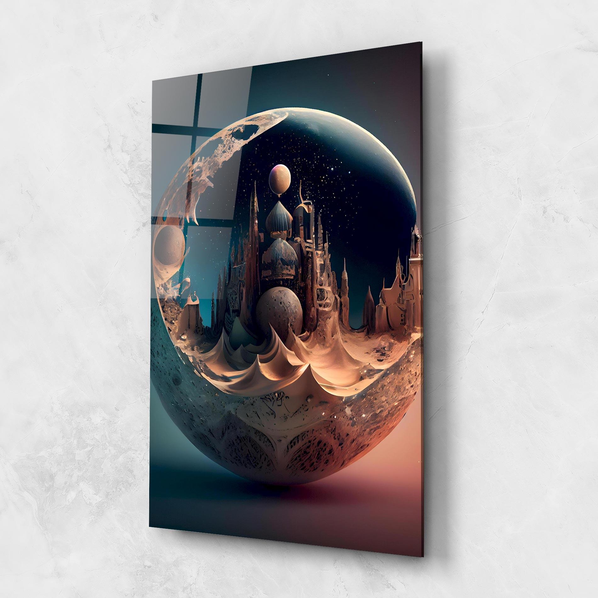 Glasbild Fantasy Planet Castle mockup 1
