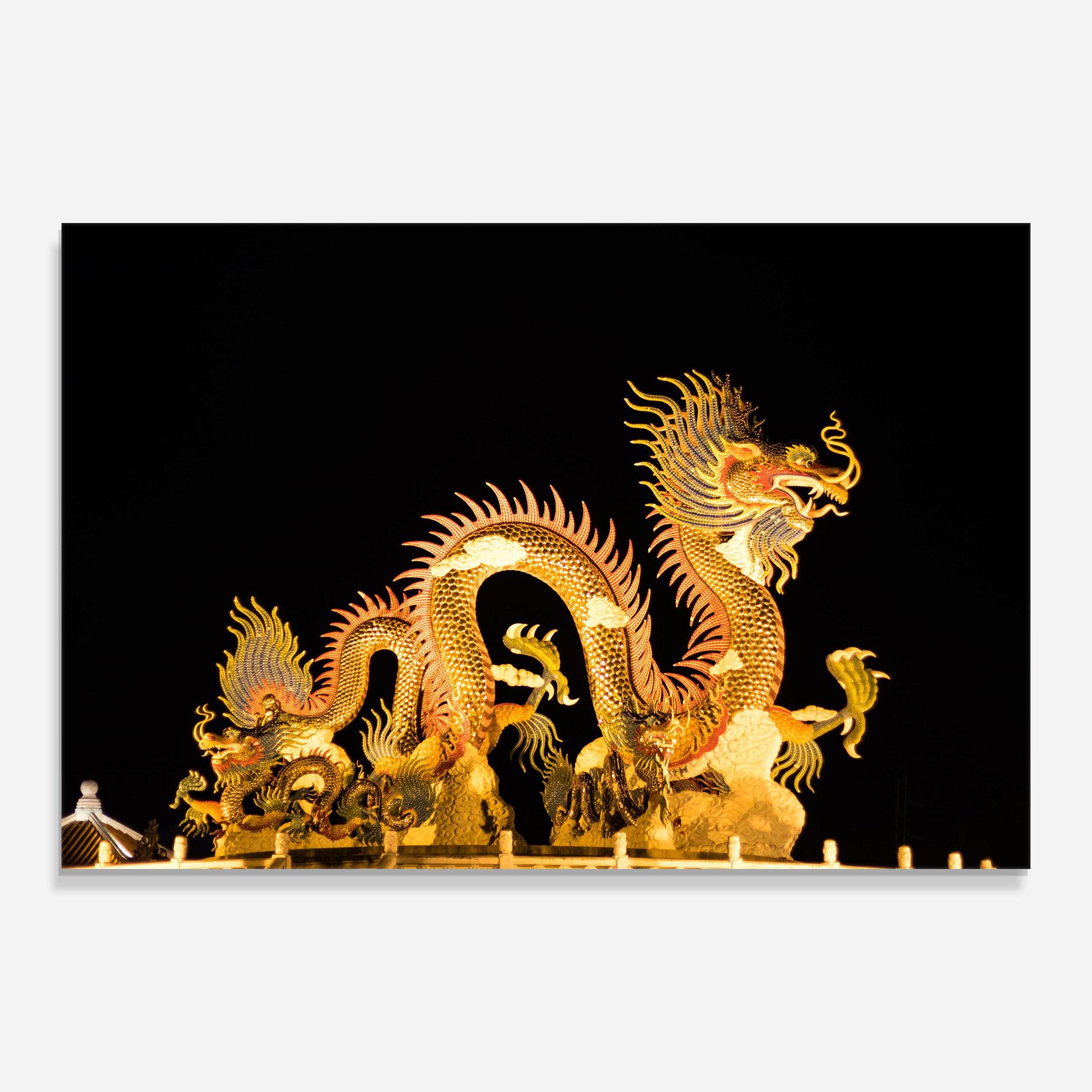 Glasbild Golden Dragon Lights mockup 0