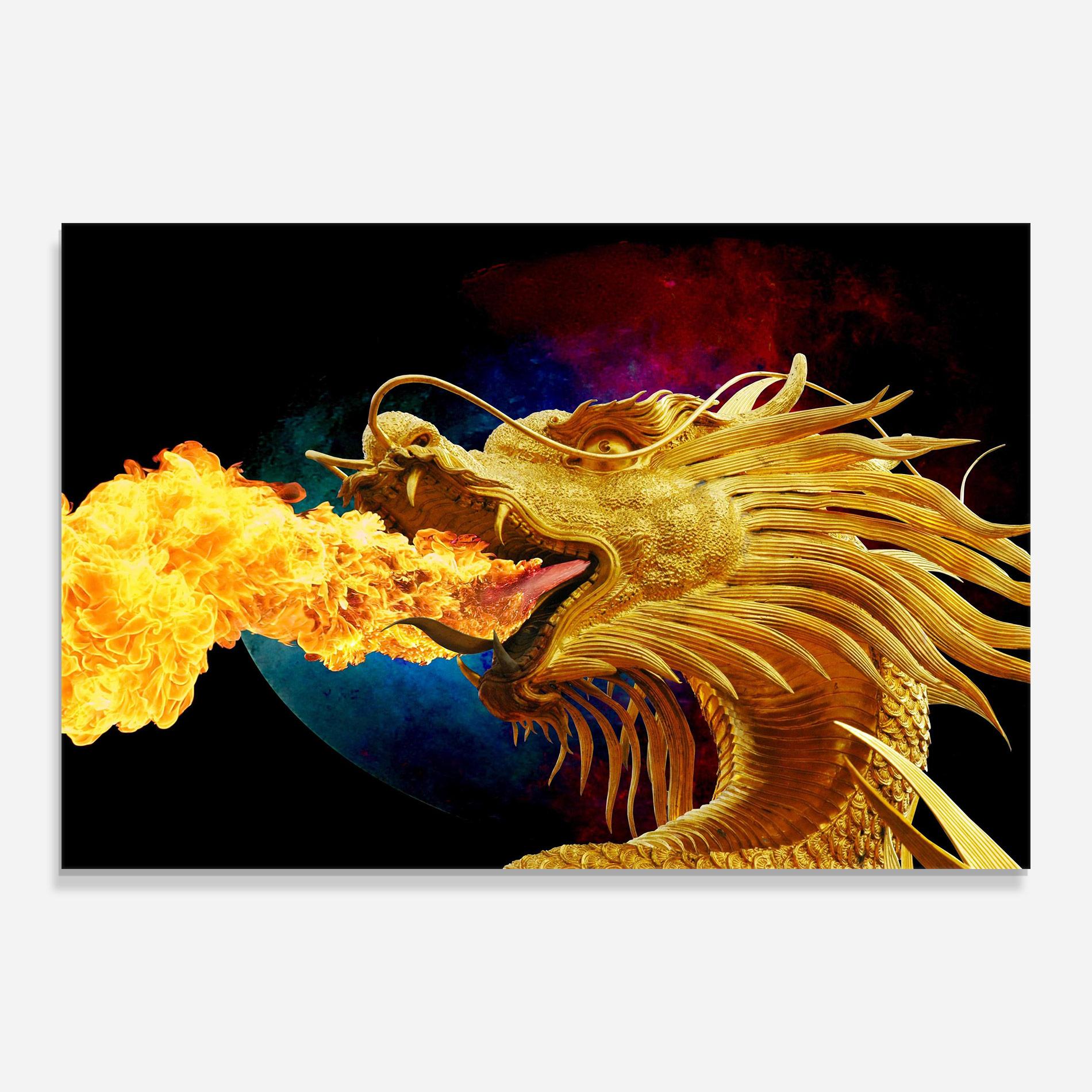 Glasbild Golden Fire Dragon mockup 0