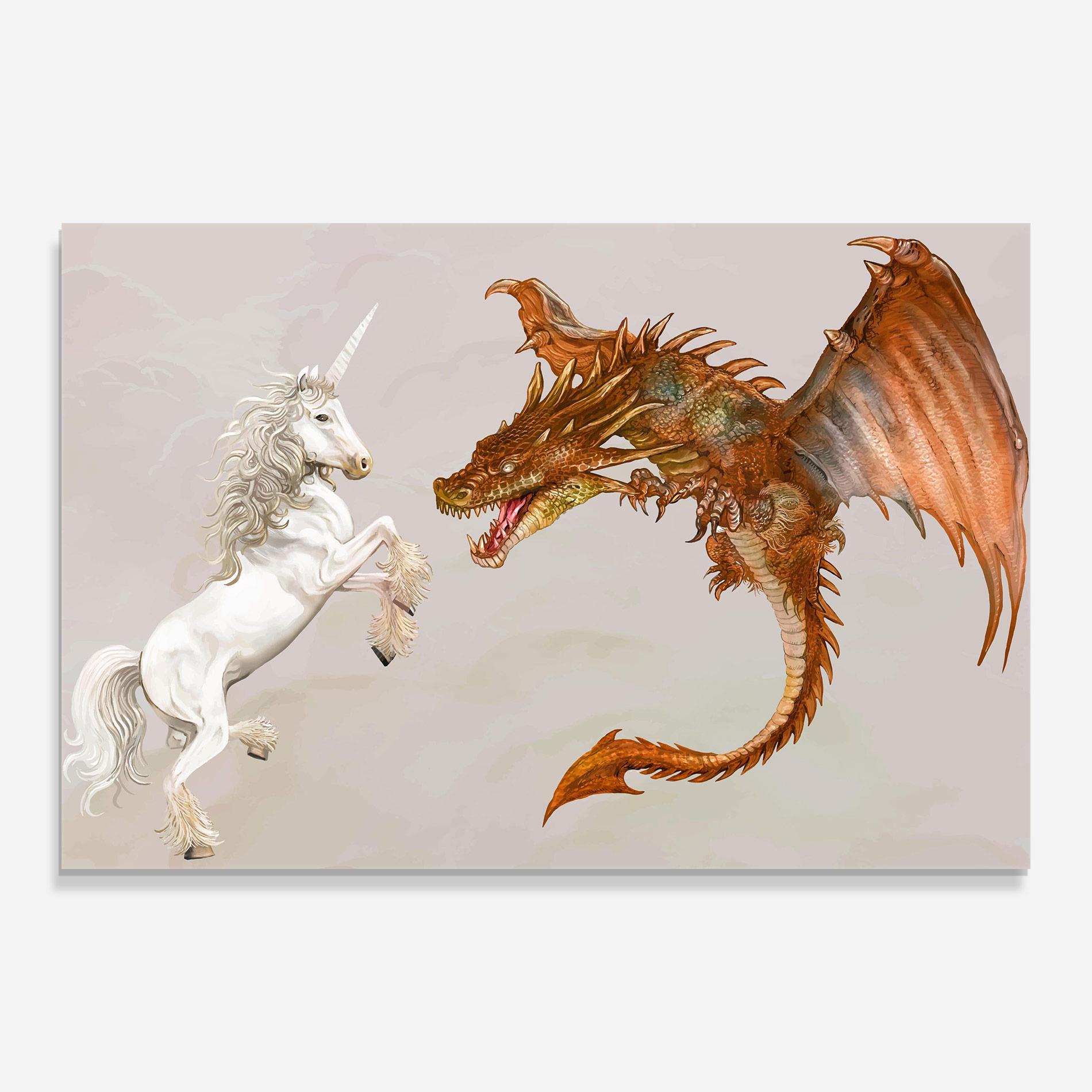 Glasbild Unicorn And Dragon mockup 0