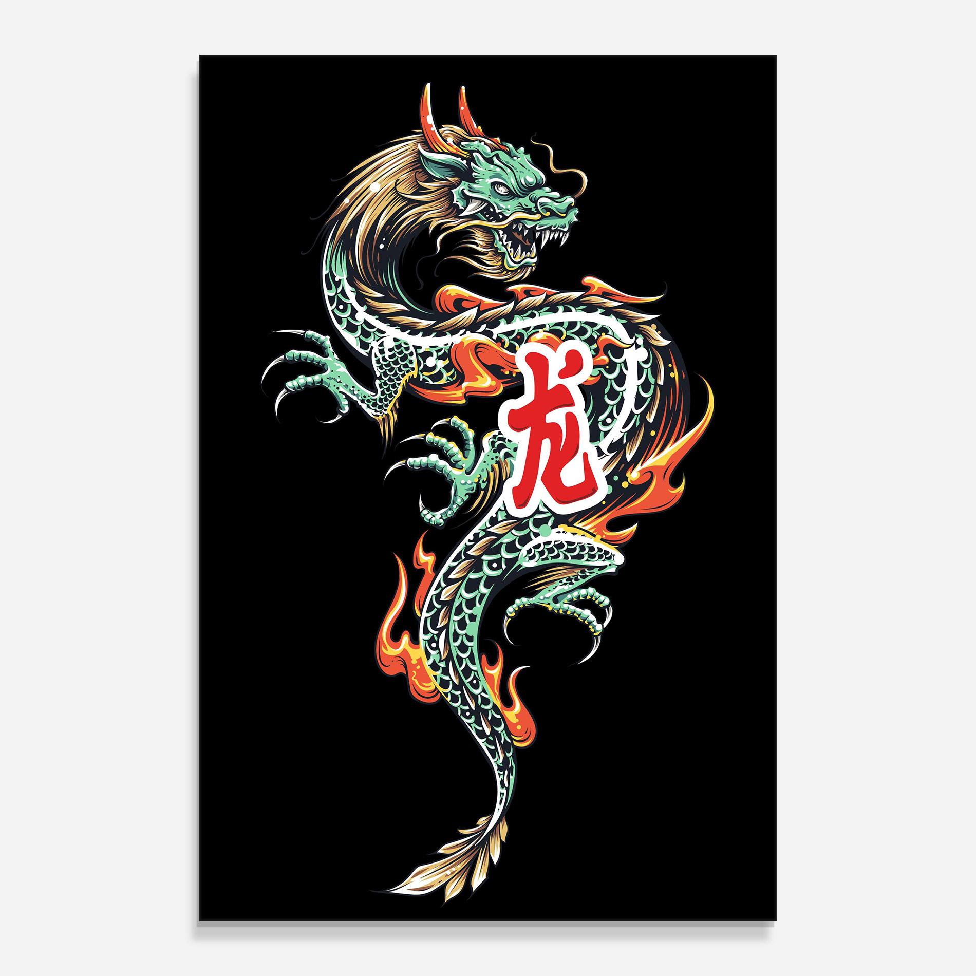 Glasbild Green Fire Dragon mockup 0