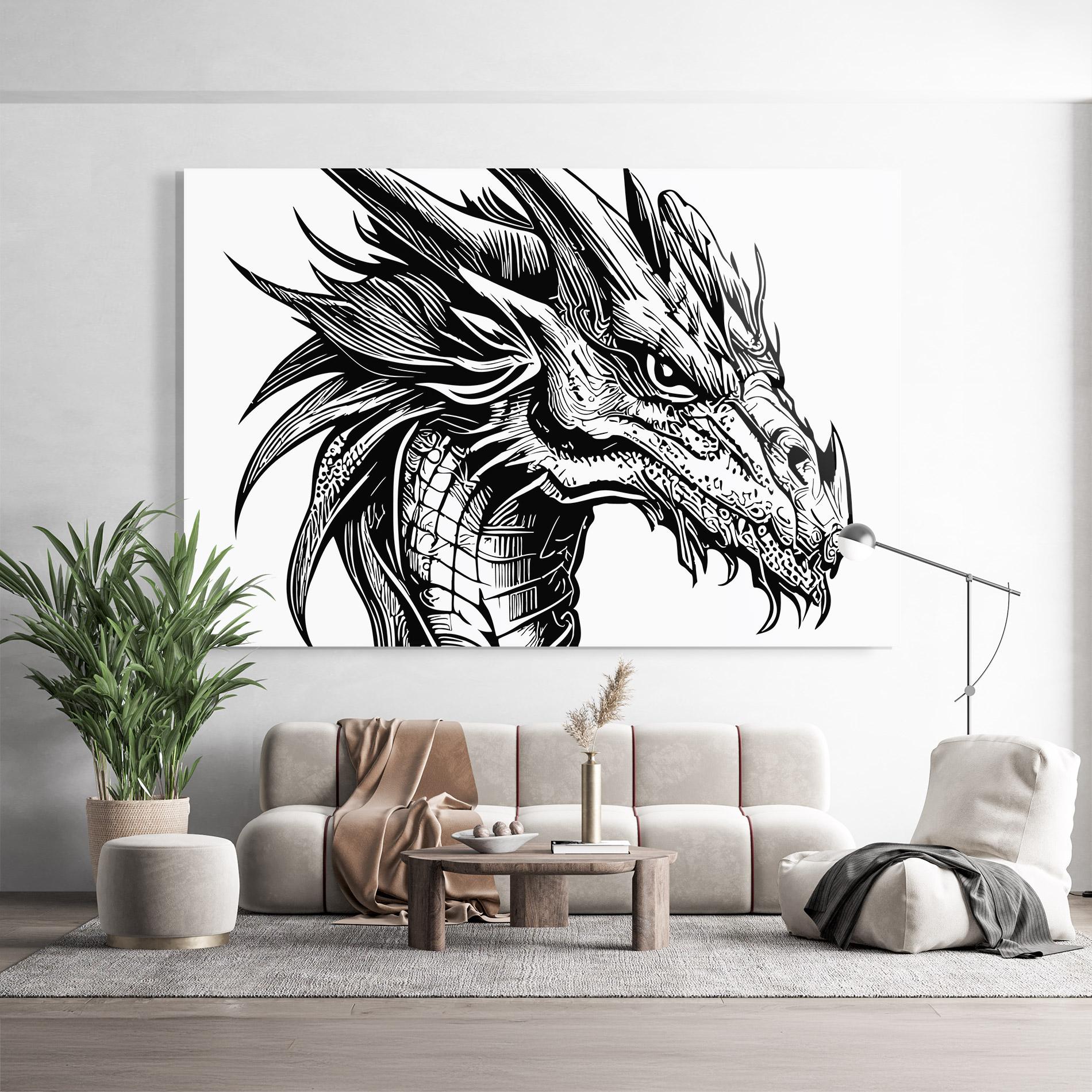 Glasbild Black Line Dragon mockup 9