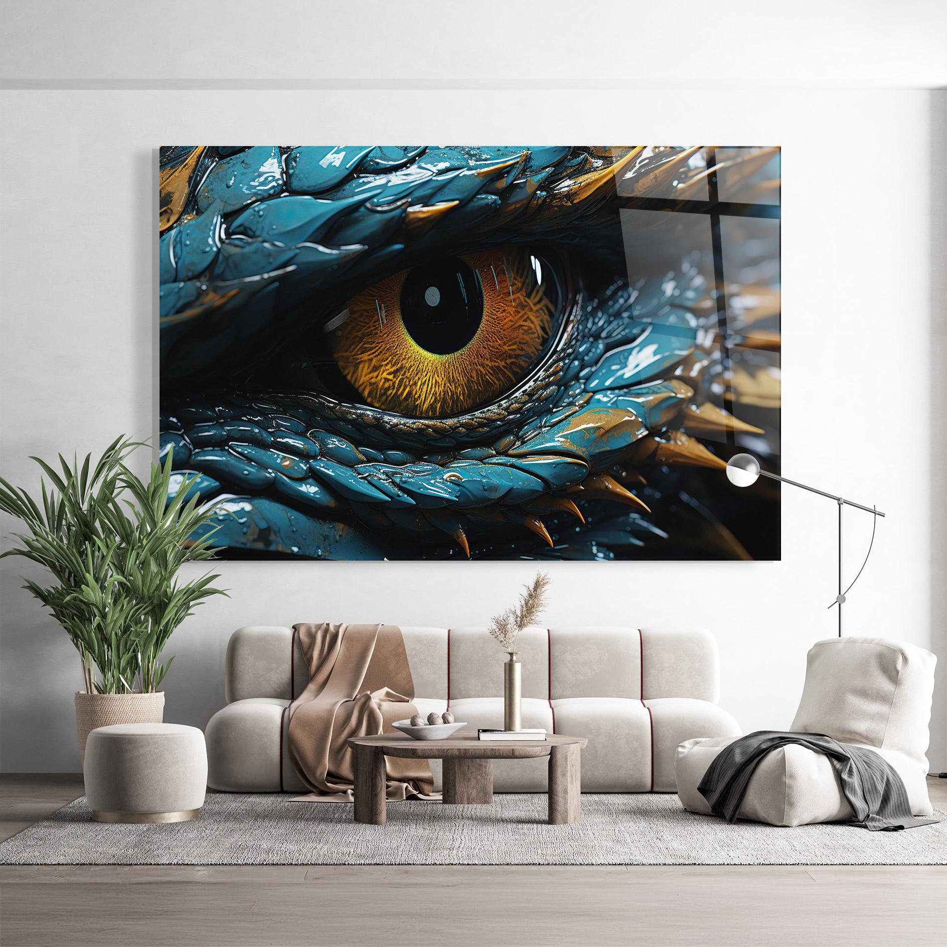 Glasbild Dragon Eye Close Up mockup 9