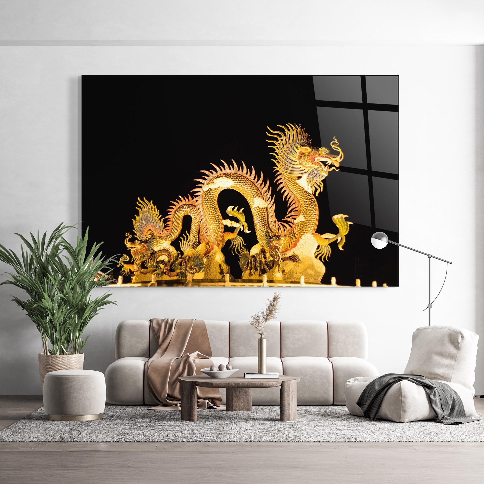 Glasbild Golden Dragon Lights mockup 9