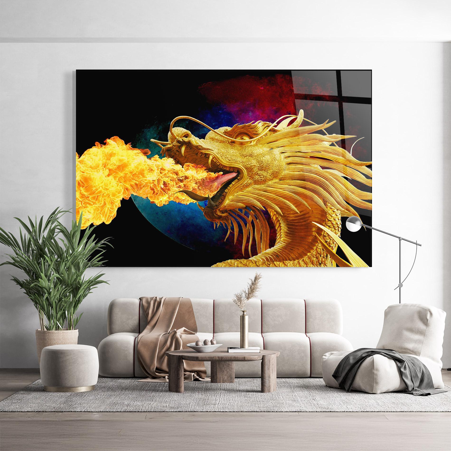 Glasbild Golden Fire Dragon mockup 9