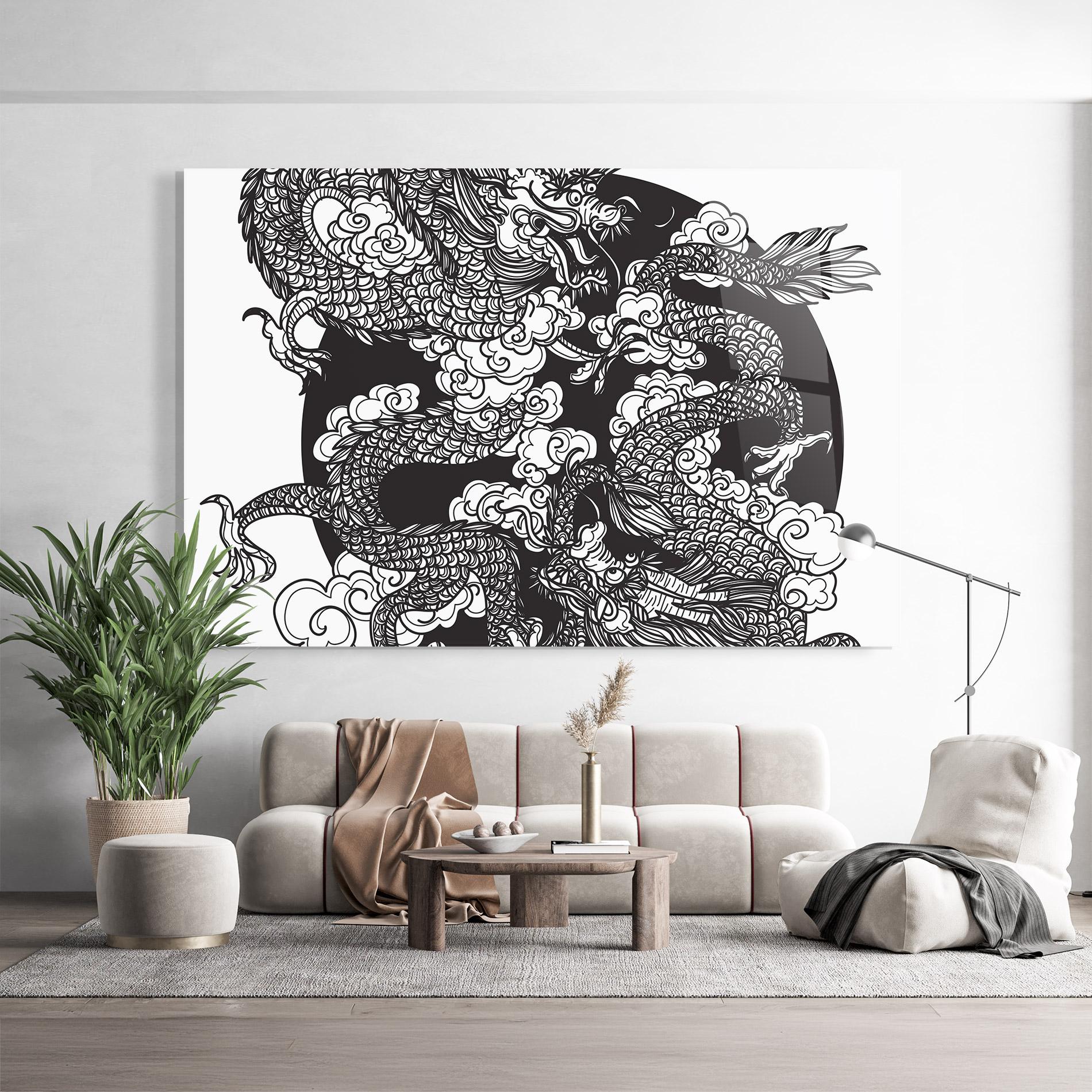 Glasbild Grey Moon Dragon mockup 9