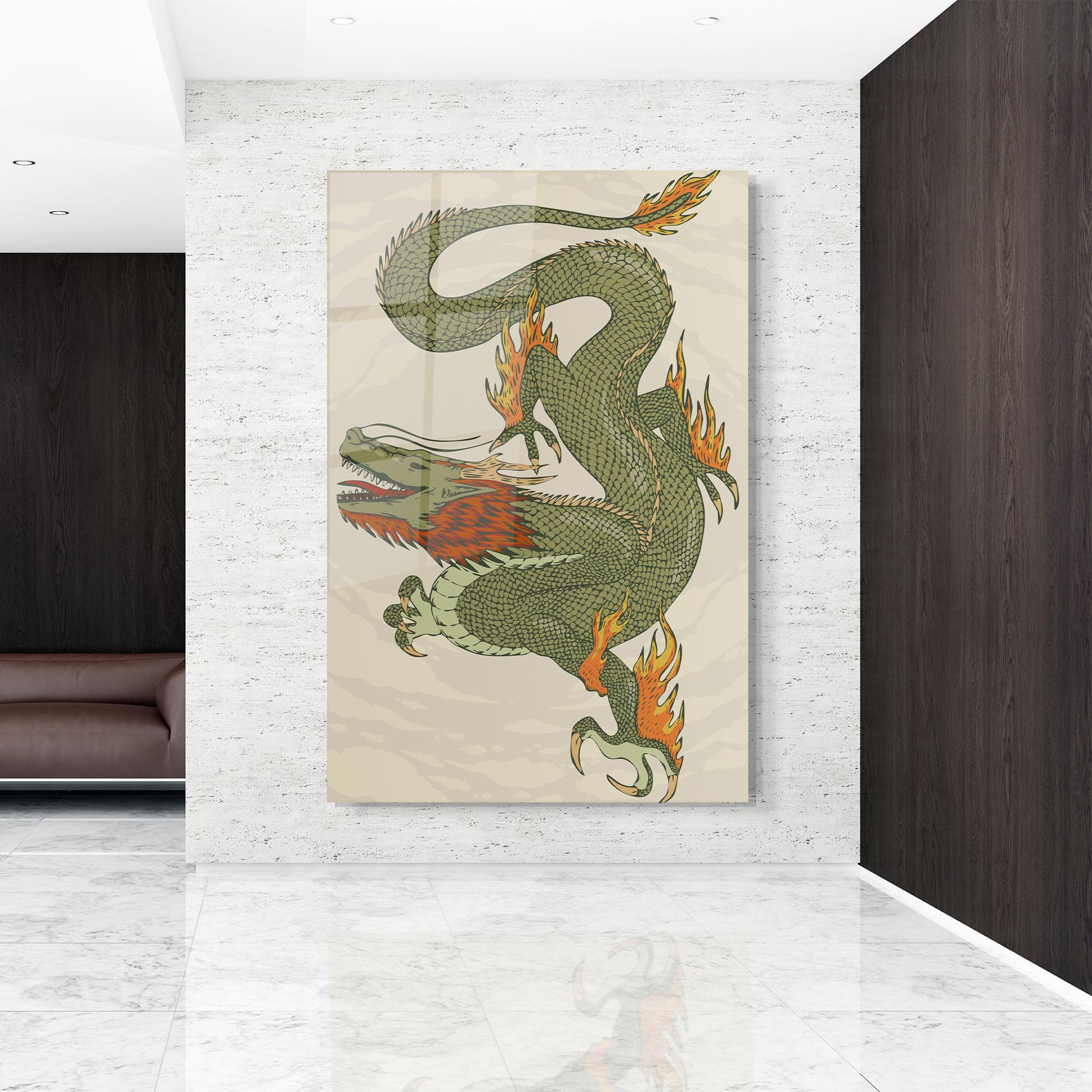 Glasbild Chinese Dragon Green mockup 9