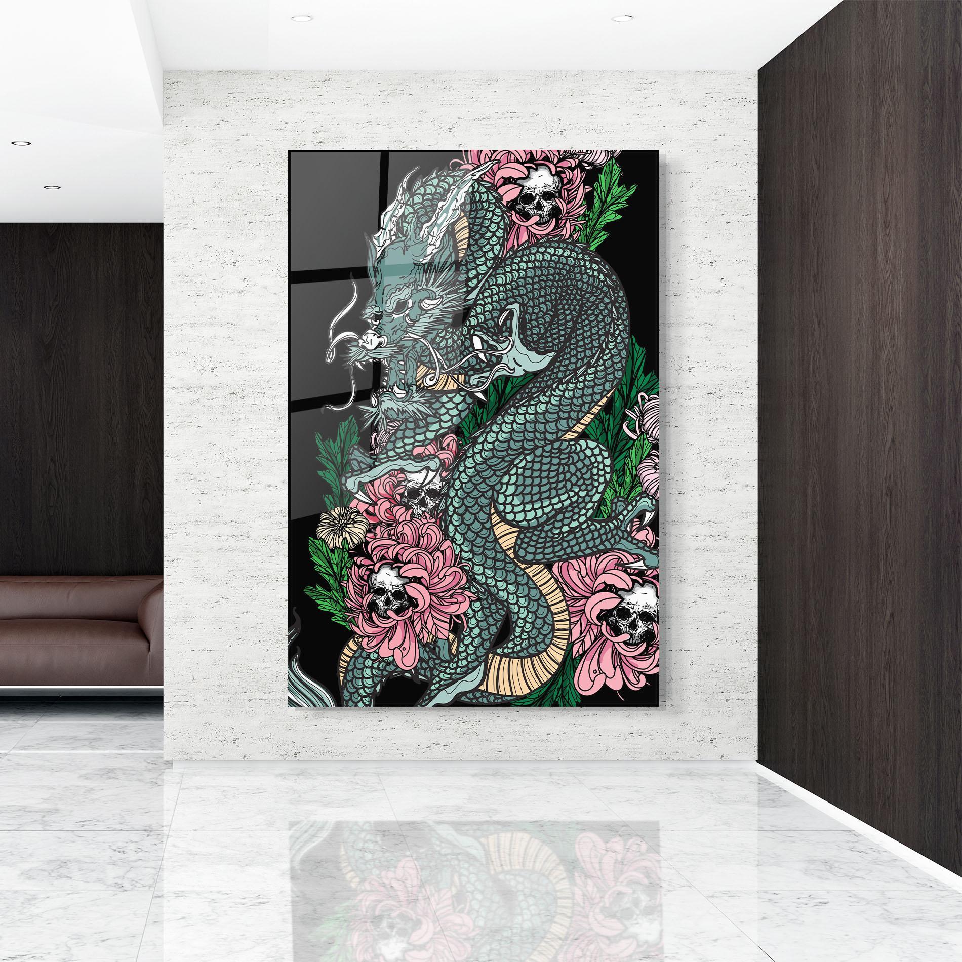 Glasbild Flower Skull Dragon mockup 9