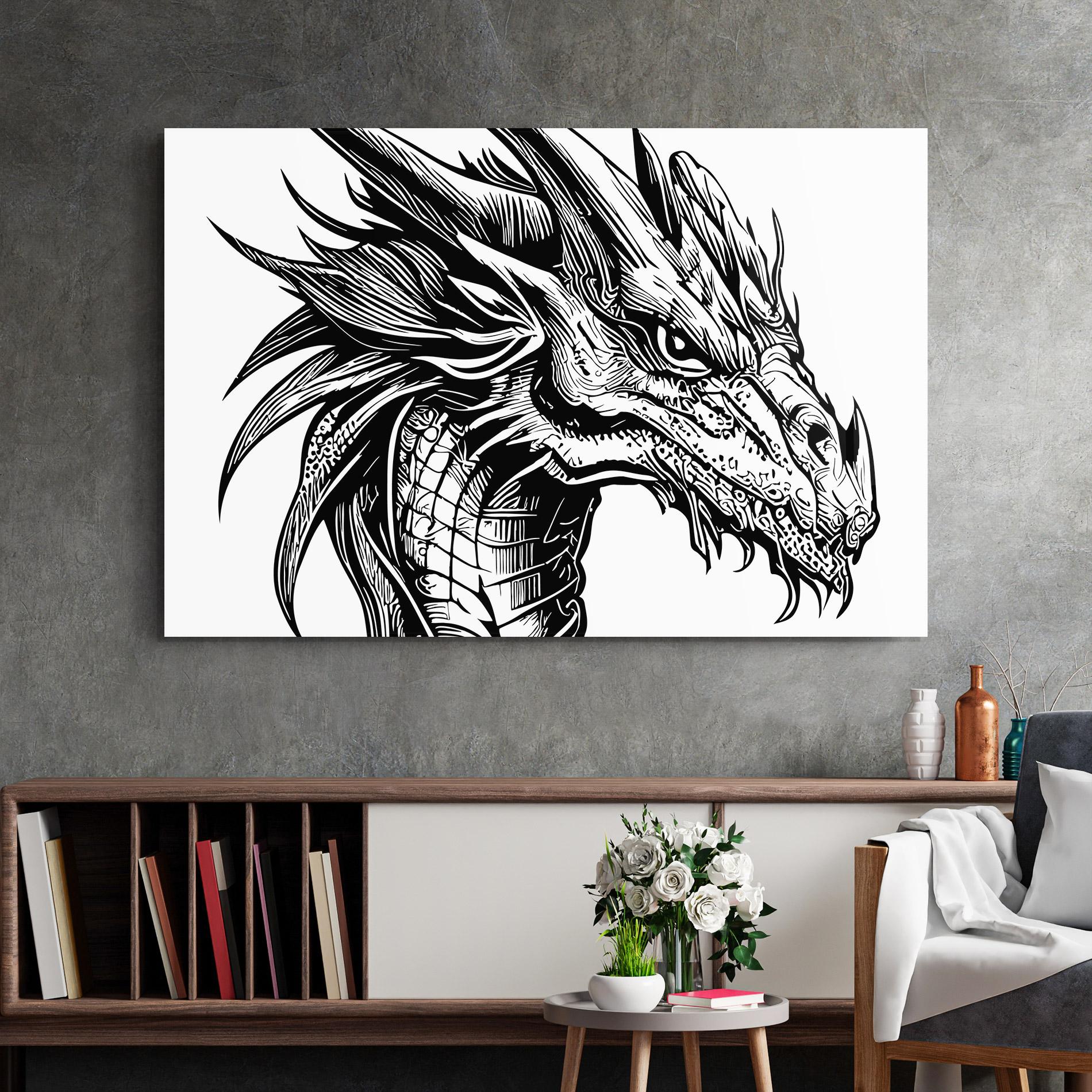 Glasbild Black Line Dragon mockup 2
