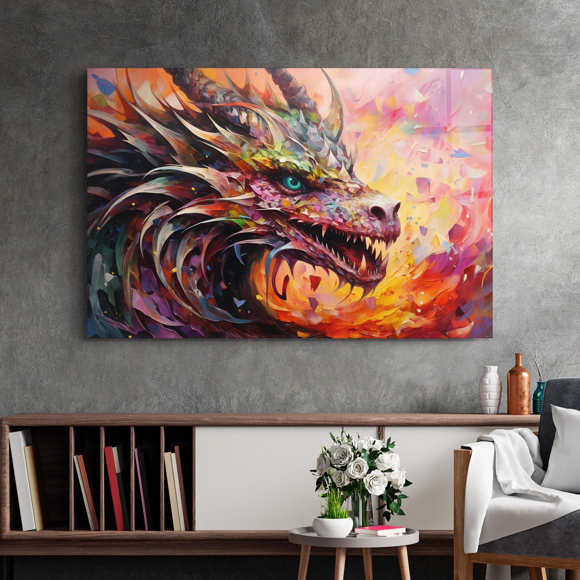 Glasbild Colorful Dragon Painting mockup 2