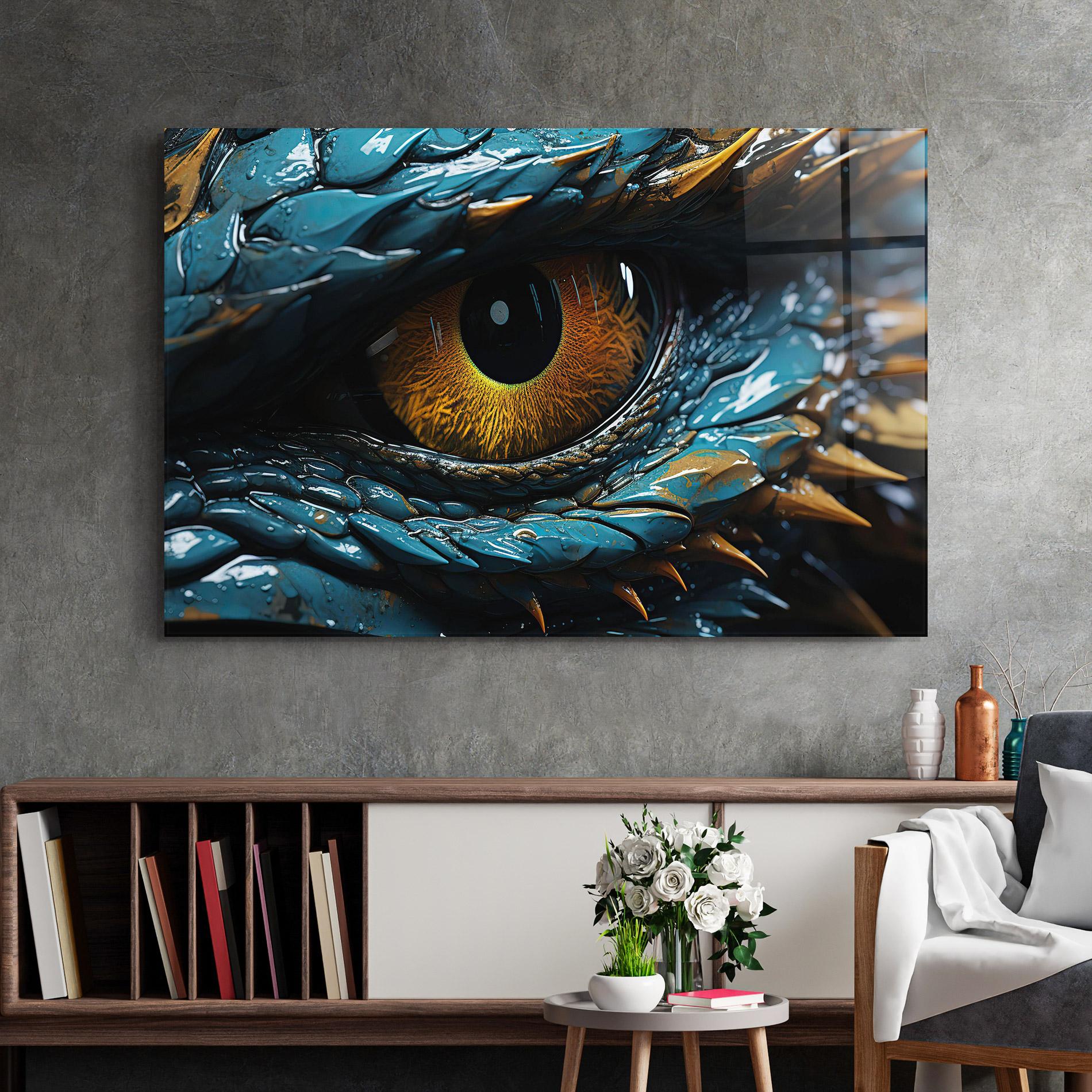 Glasbild Dragon Eye Close Up mockup 2