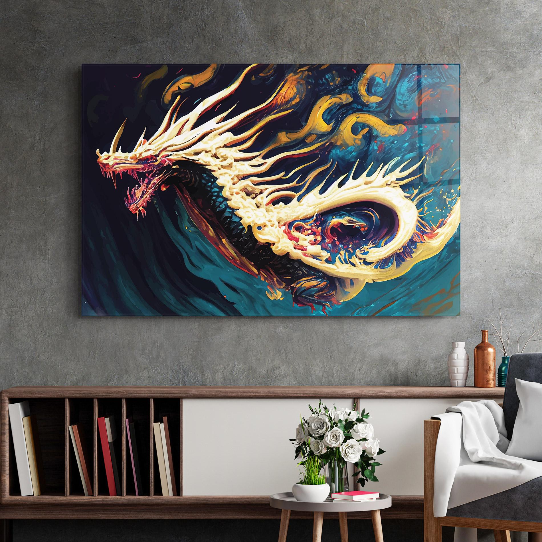 Glasbild Flying Acrylic Dragon mockup 2