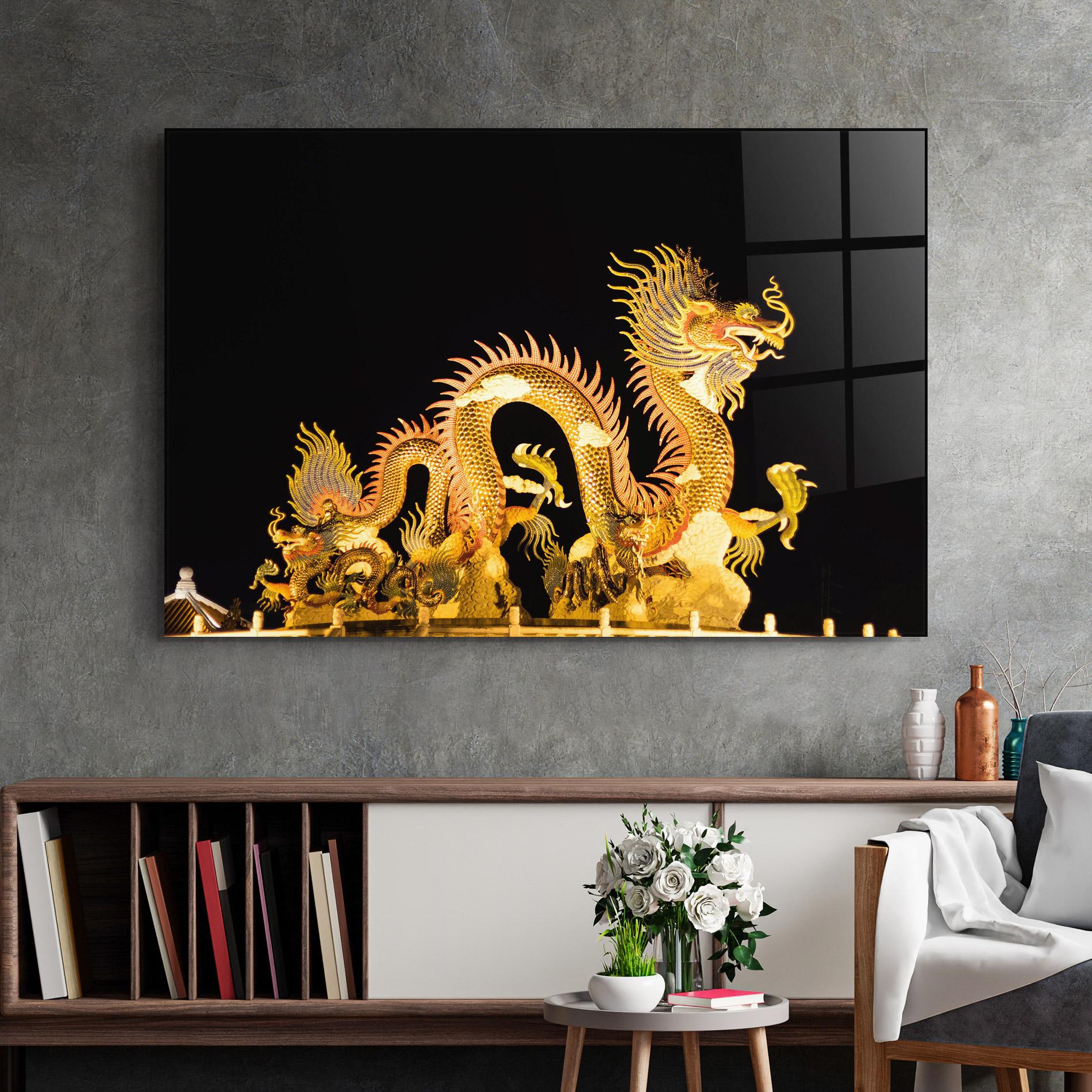 Glasbild Golden Dragon Lights mockup 2