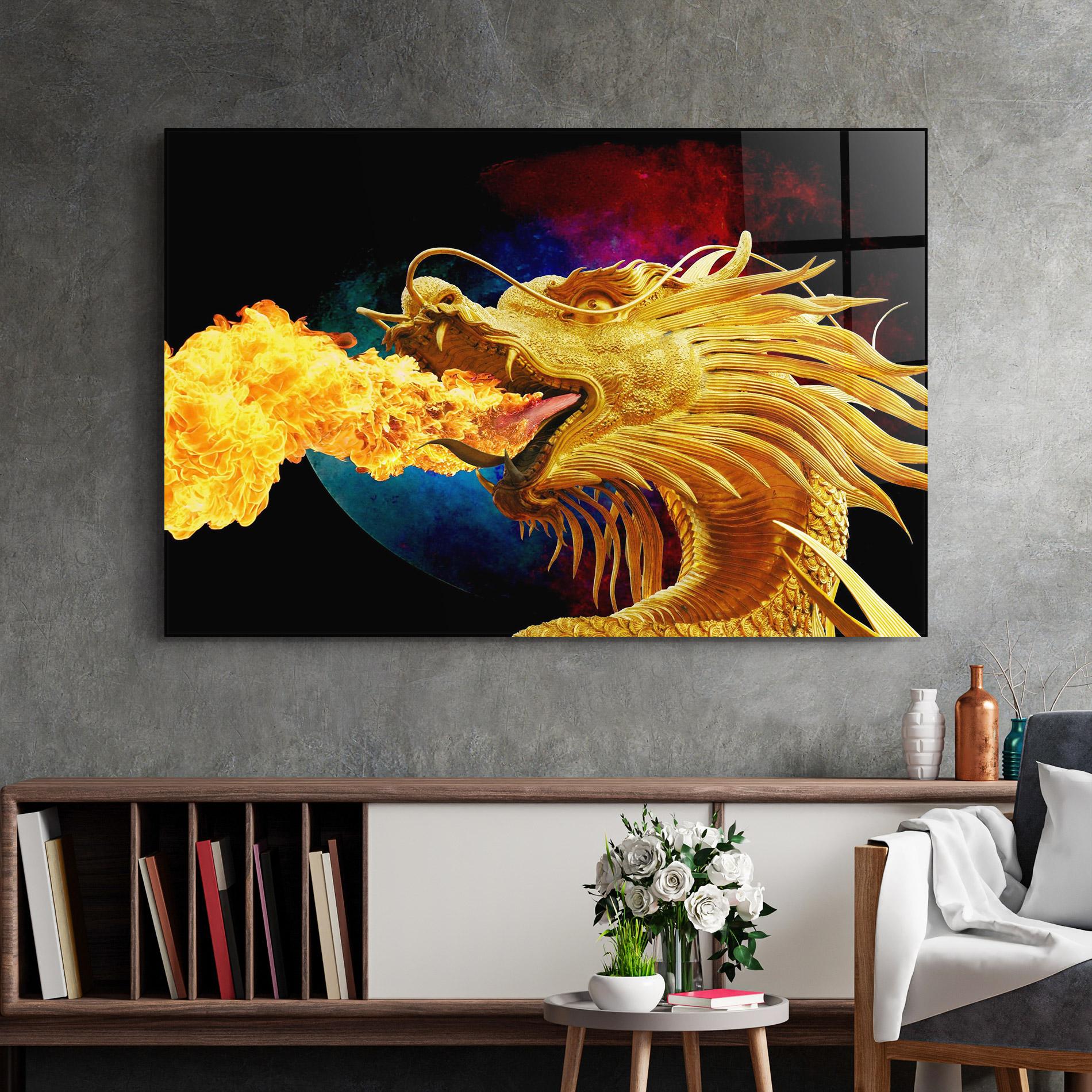 Glasbild Golden Fire Dragon mockup 2
