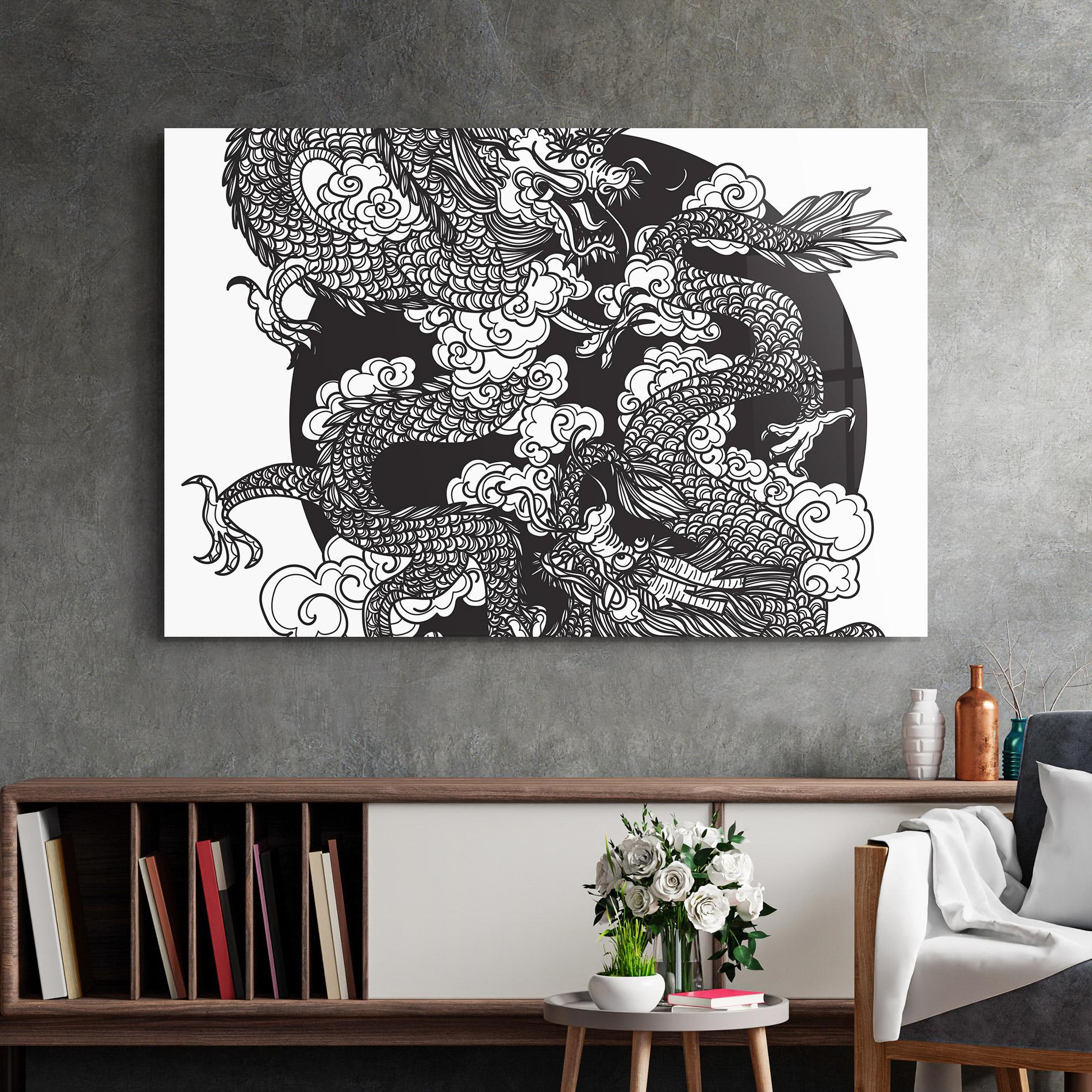 Glasbild Grey Moon Dragon mockup 2
