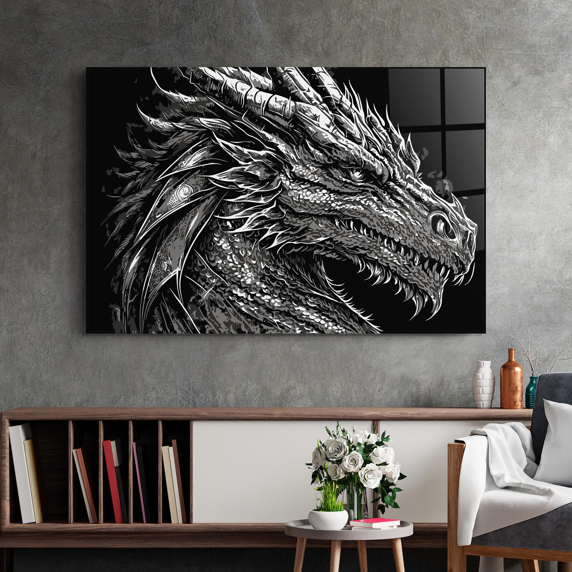 Glasbild Grey White Dragon mockup 2