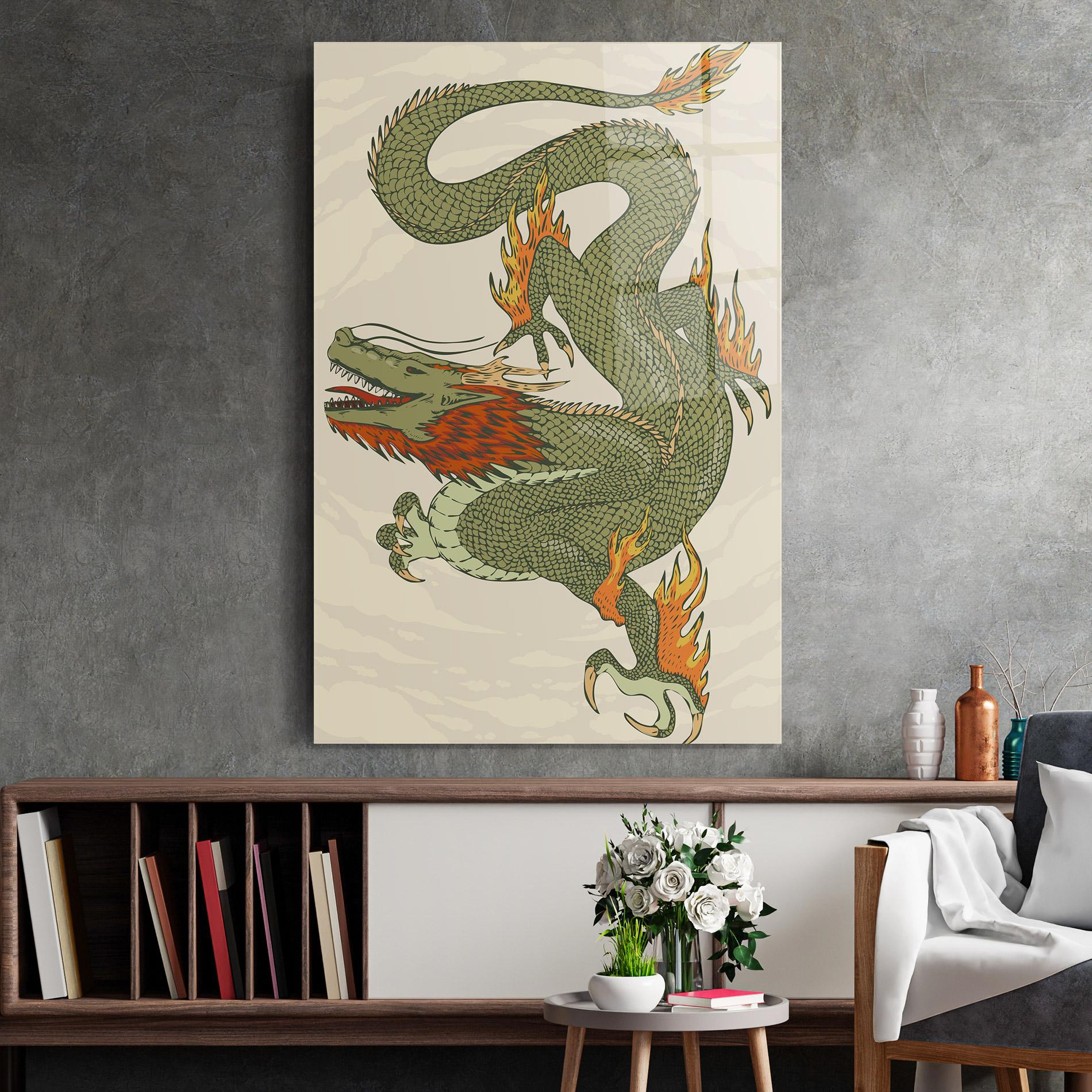Glasbild Chinese Dragon Green mockup 2
