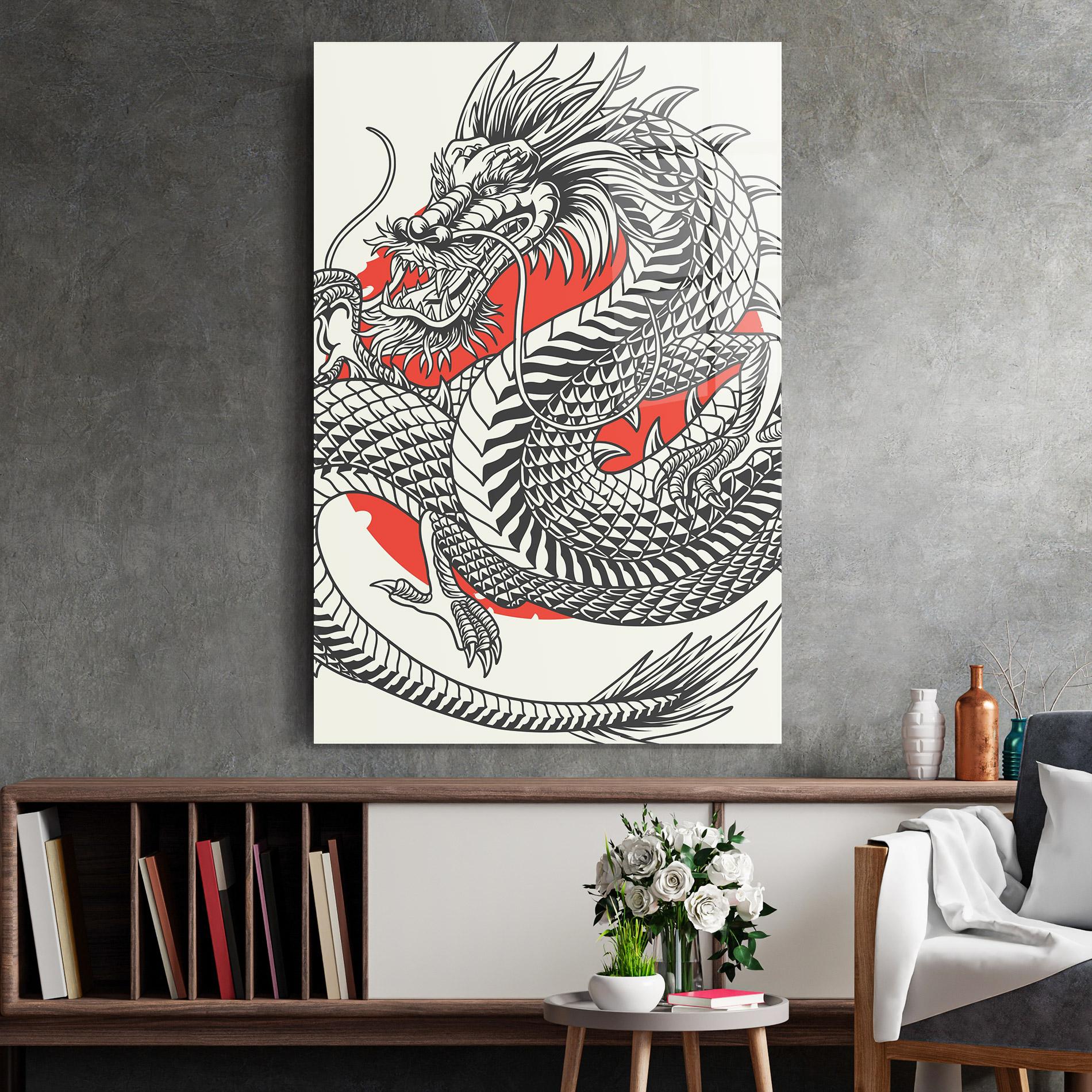 Glasbild Cream Grey Dragon mockup 2
