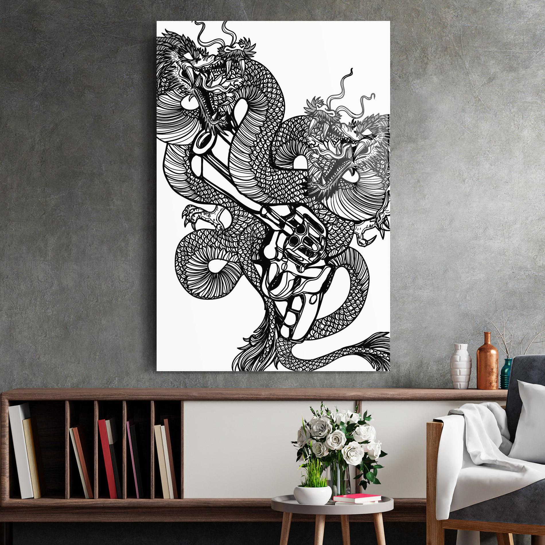 Glasbild Dragon Gun mockup 2