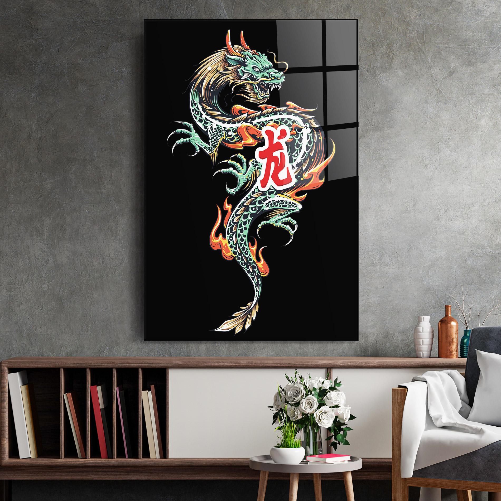 Glasbild Green Fire Dragon mockup 2